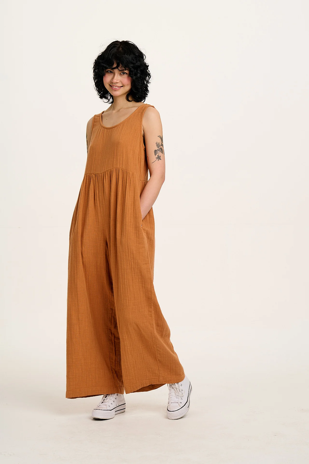 Bellamy - Wide Leg Cotton Jumpsuit in Terracotta
