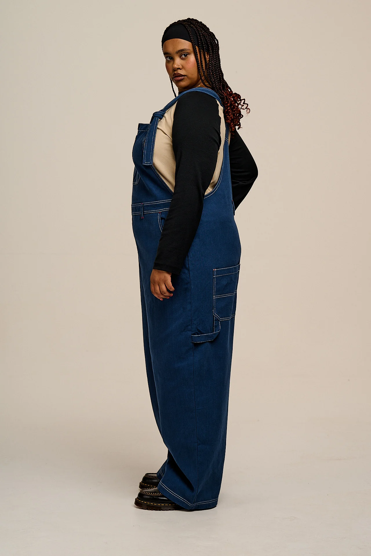 Mullen - Cotton Dungarees in Navy with Contrast Stripe