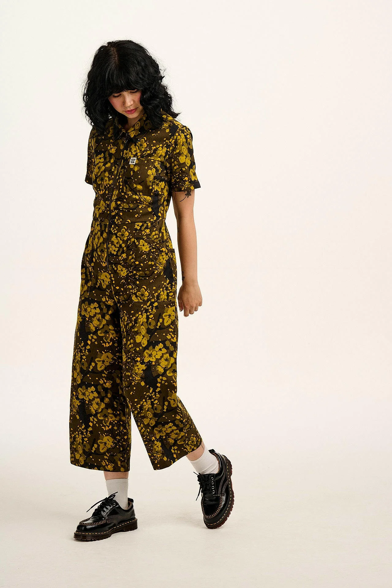 Ragan - Cotton Jumpsuit in Green Blossom Print