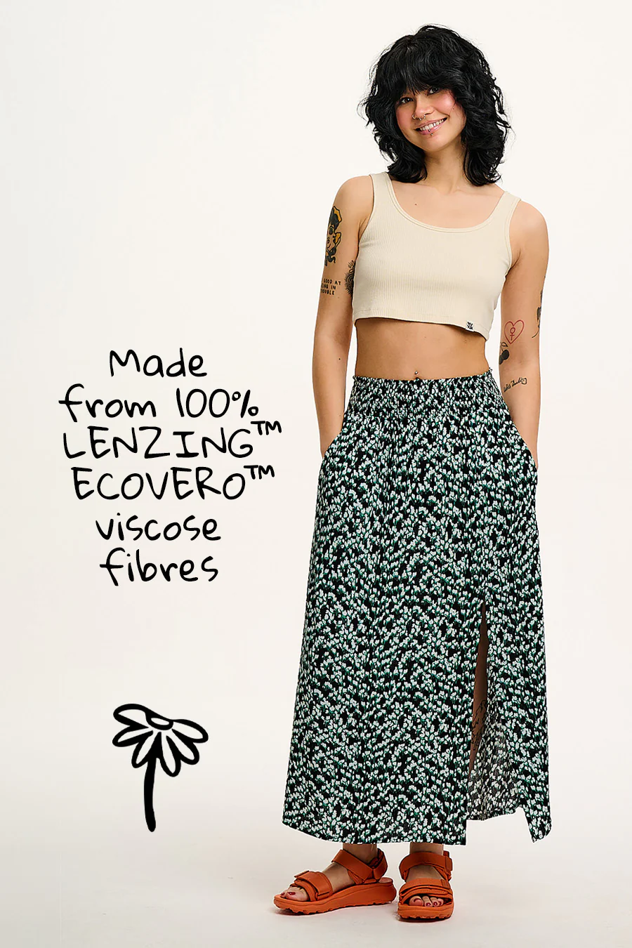 Poppy - Elasticated Waist Skirt in Blue Ditsy Floral Print