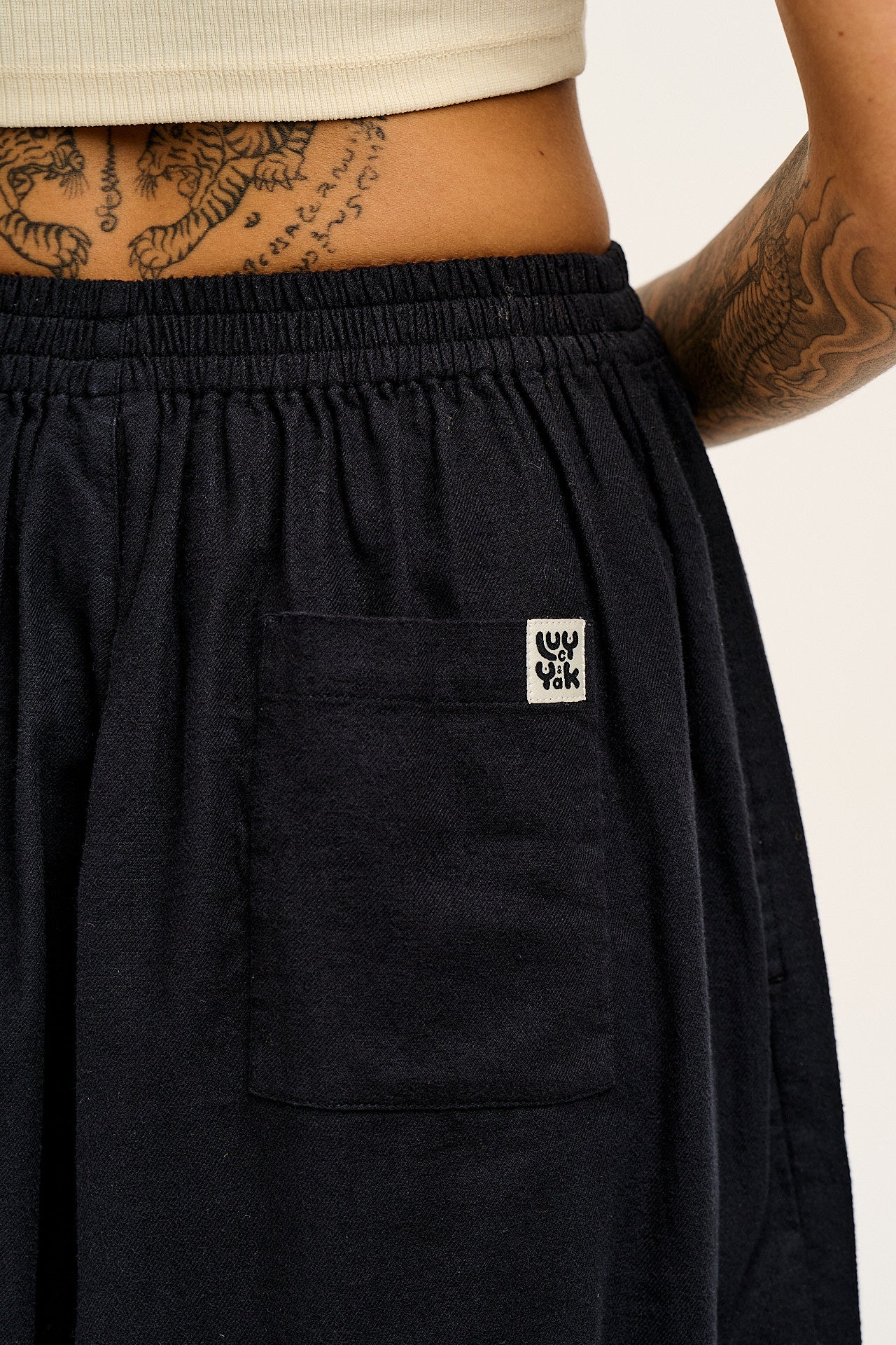 Rumi - Wide Leg Cotton & Linen Trousers in Black