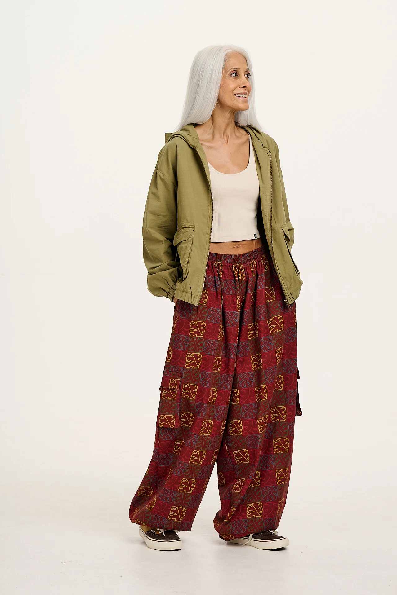 Rumi - Wide Leg Cotton & Linen Trousers in Red Nema Print