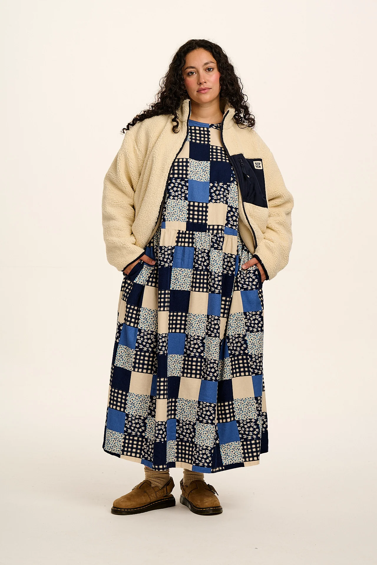 Micah - Midi Dress in Inked Blue Patchwork