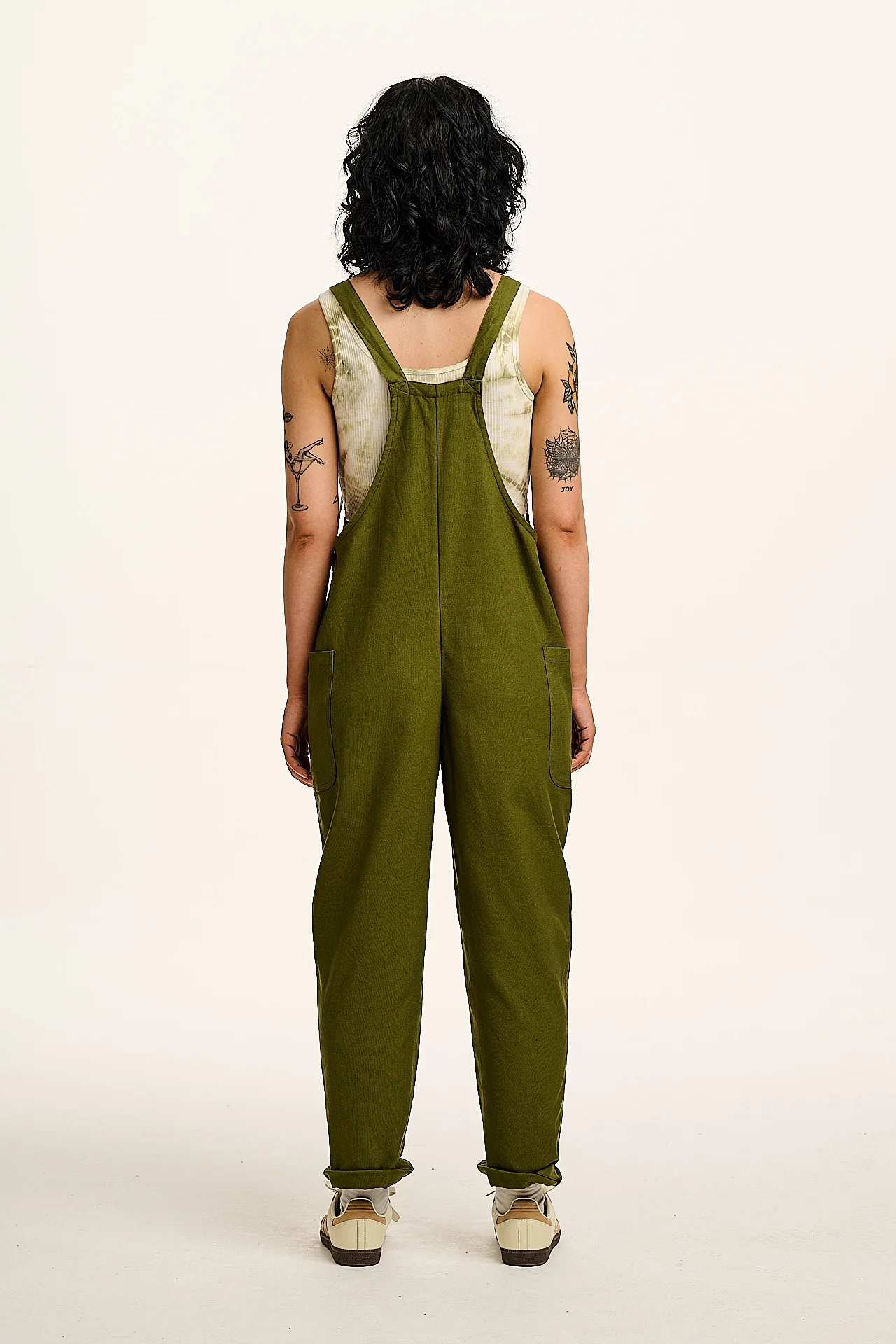 Una - Cotton Dungarees in Khaki Green