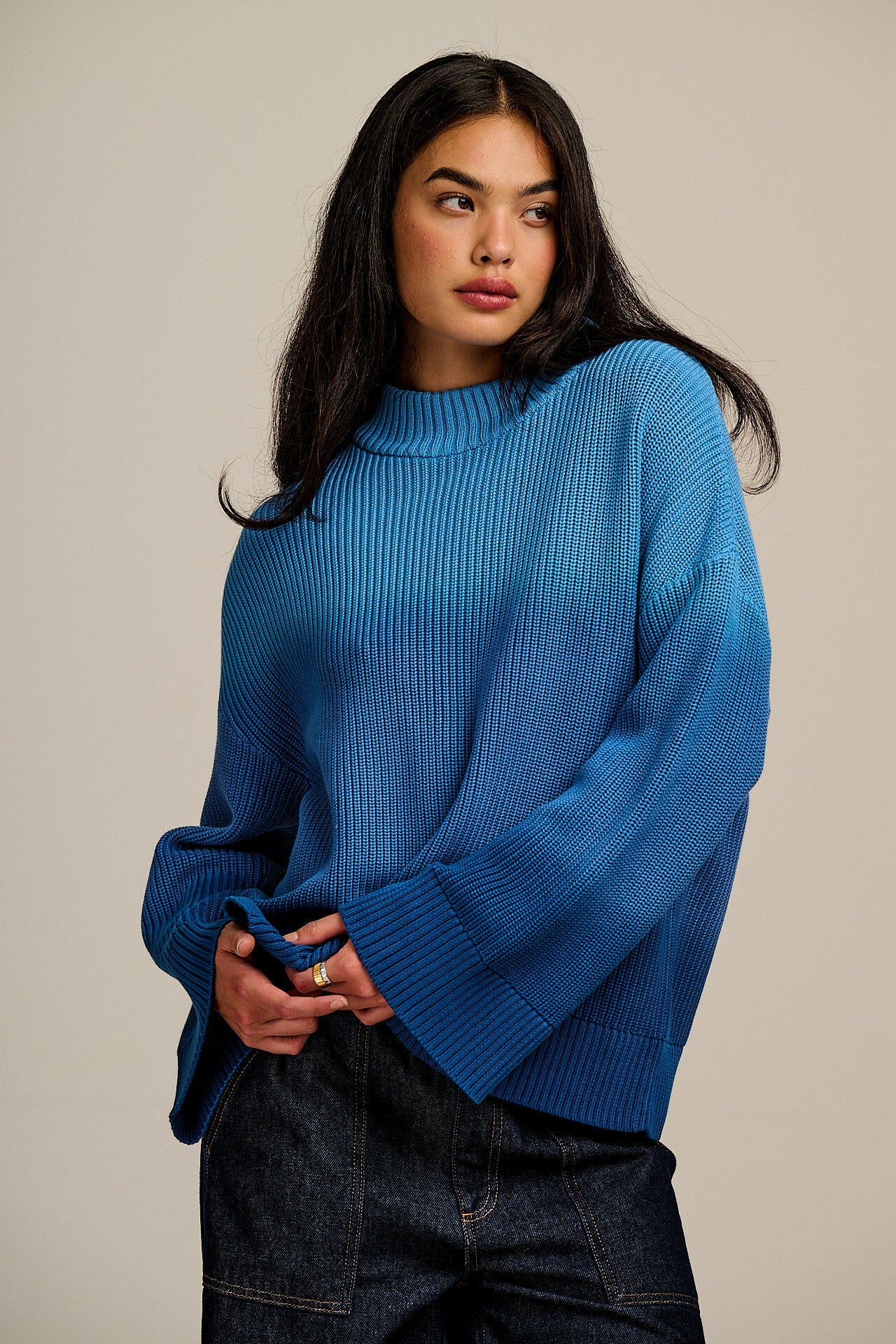 Amari - Oversized Knitted Jumper in Inked Blue Ombre