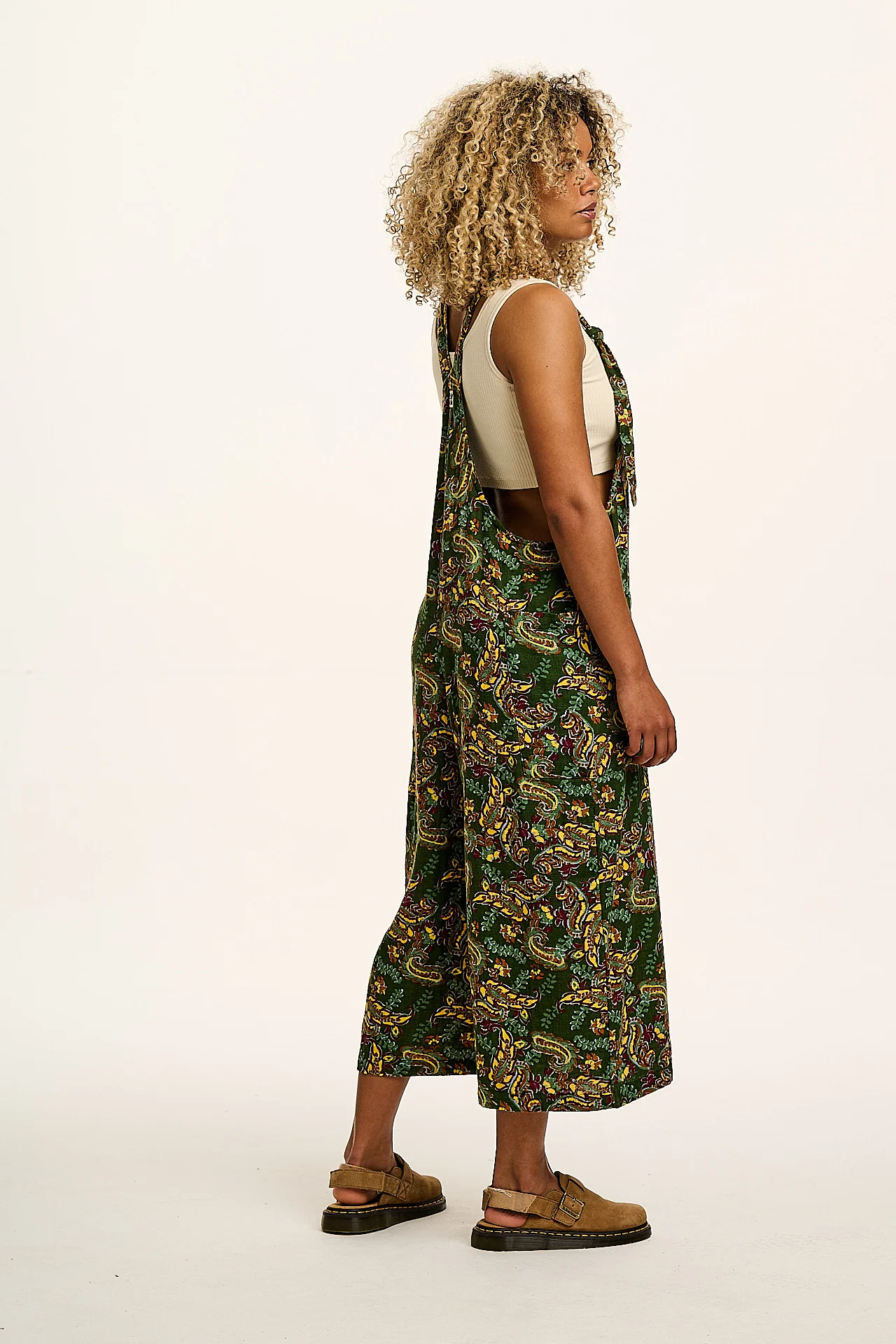 Rudy - Cotton Gauze Dungarees in Green Paisley Print