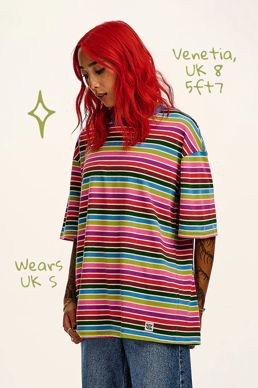 Benny - Oversized Cotton Tee in Rainbow Stripe