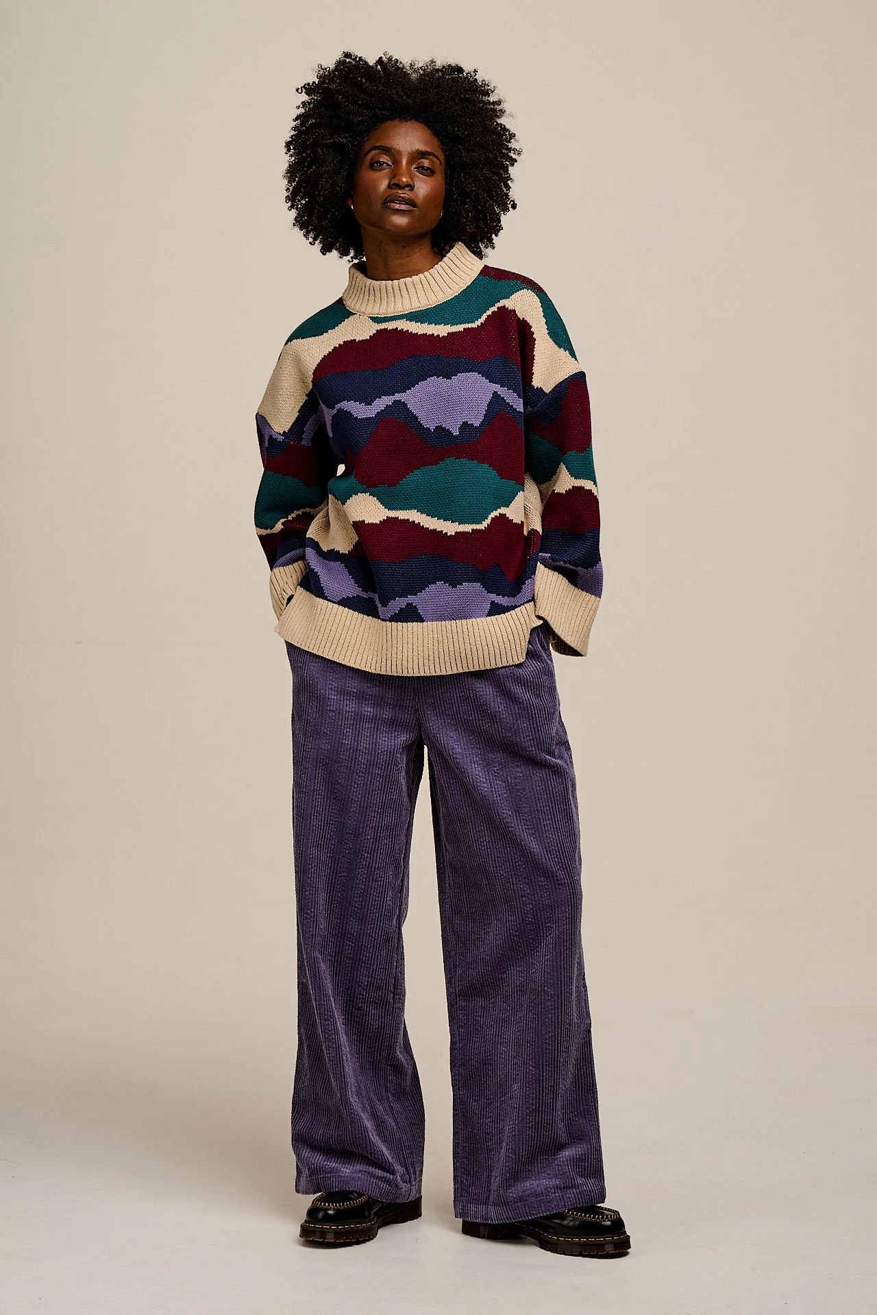 Norris - Wide Leg Corduroy Trousers in Blueberry Mist