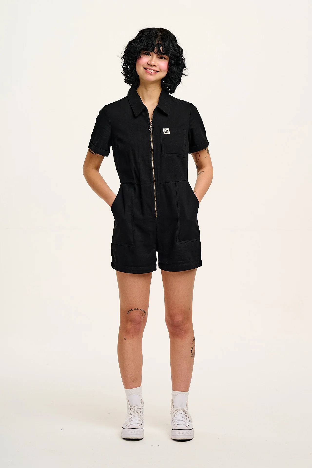 Riley - Cotton Playsuit in Black