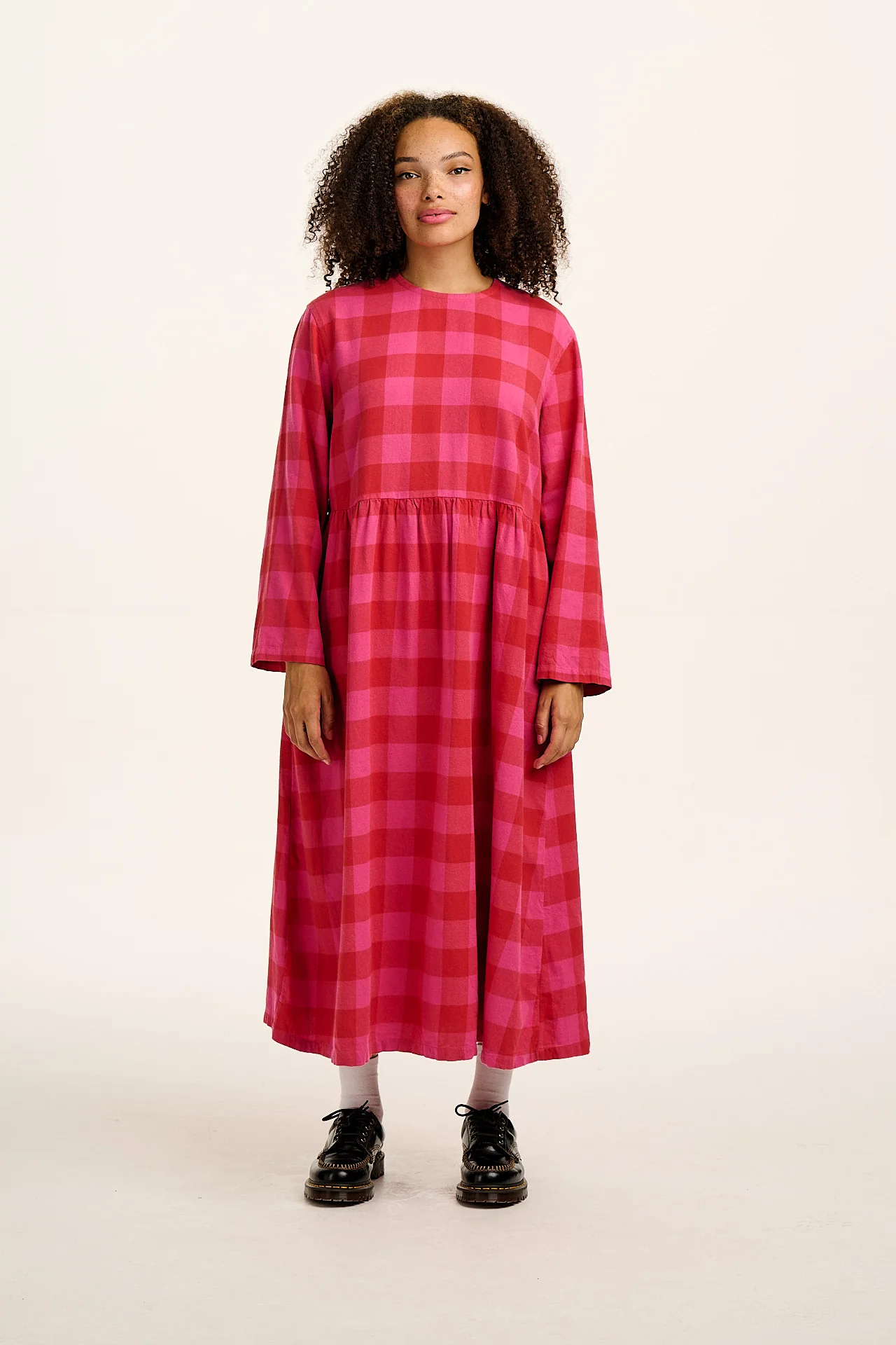 Micah - Midi Dress in Pink Checkerboard