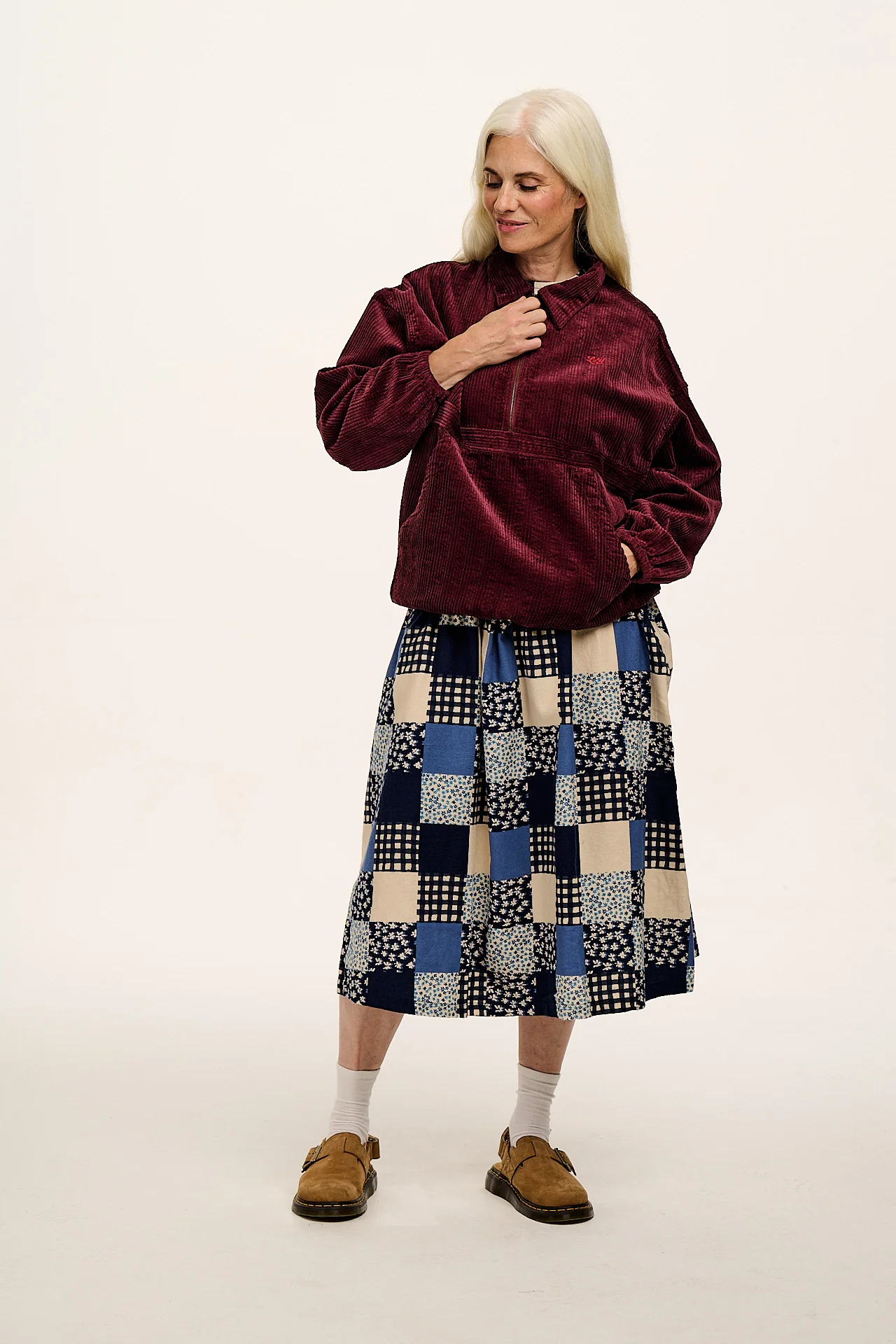 Micah - Midi Dress in Inked Blue Patchwork