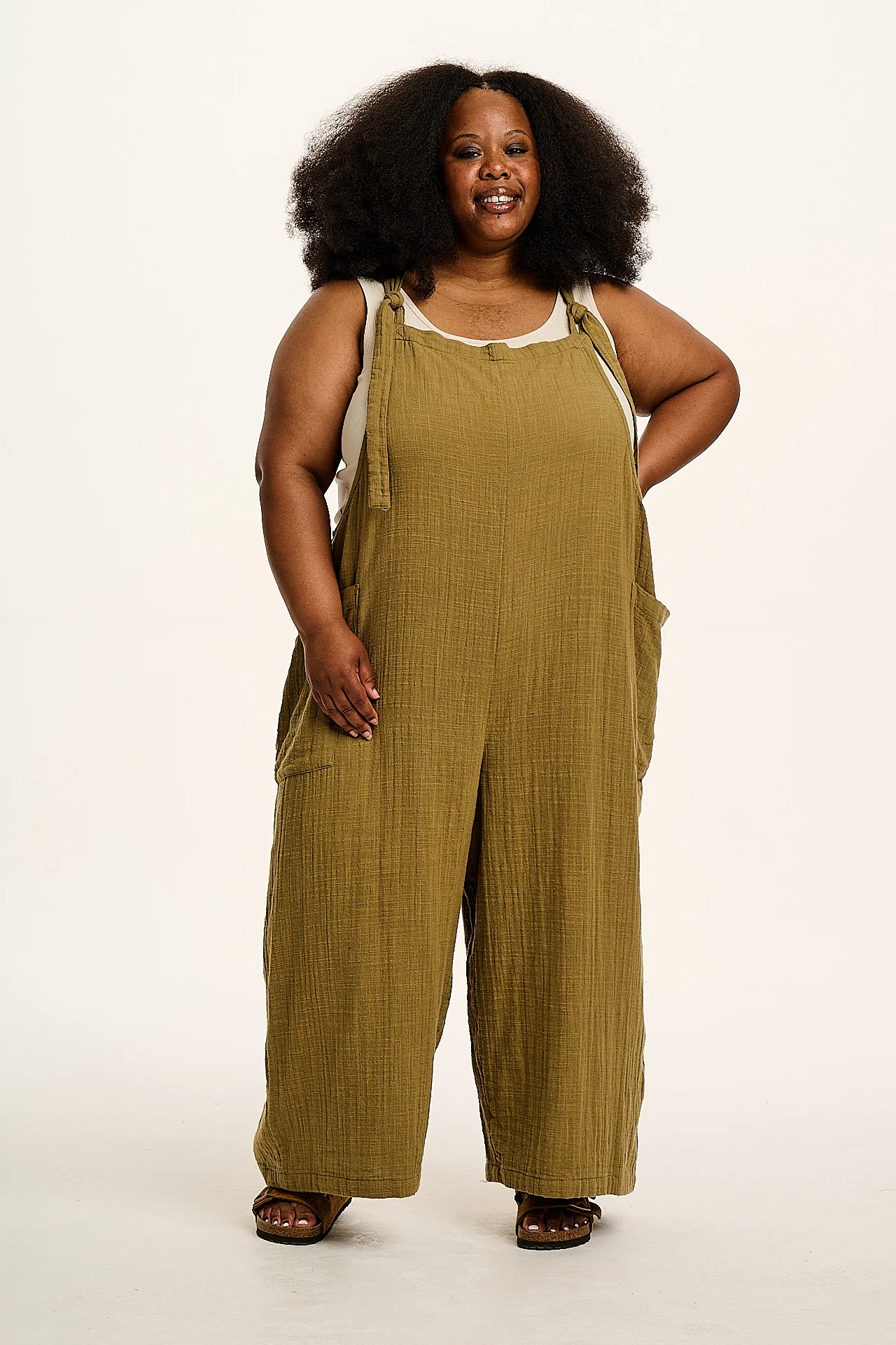 Rudy - Cotton Gauze Dungarees in Olive Green