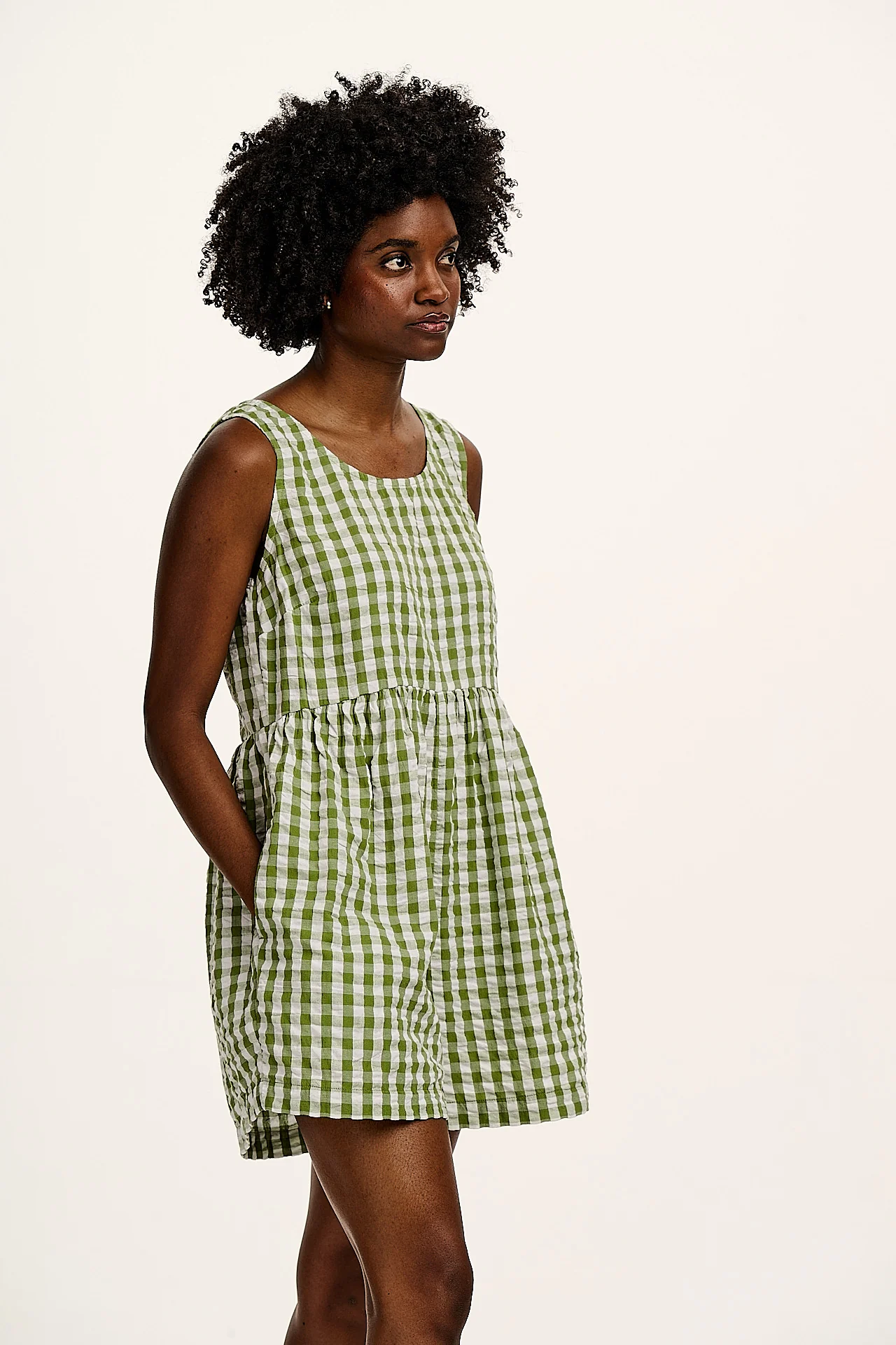 Alisa - Cotton Playsuit in Green & White Gingham