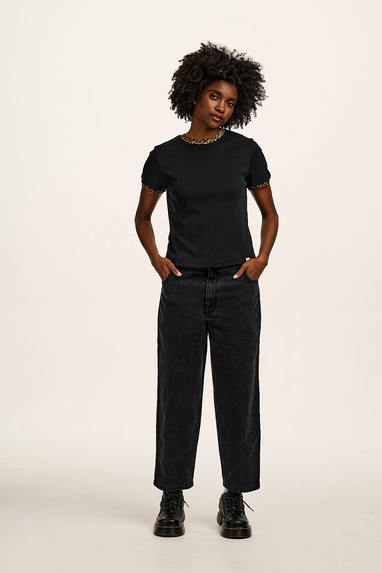 Maya - Cotton Tee in Black Leopard Print