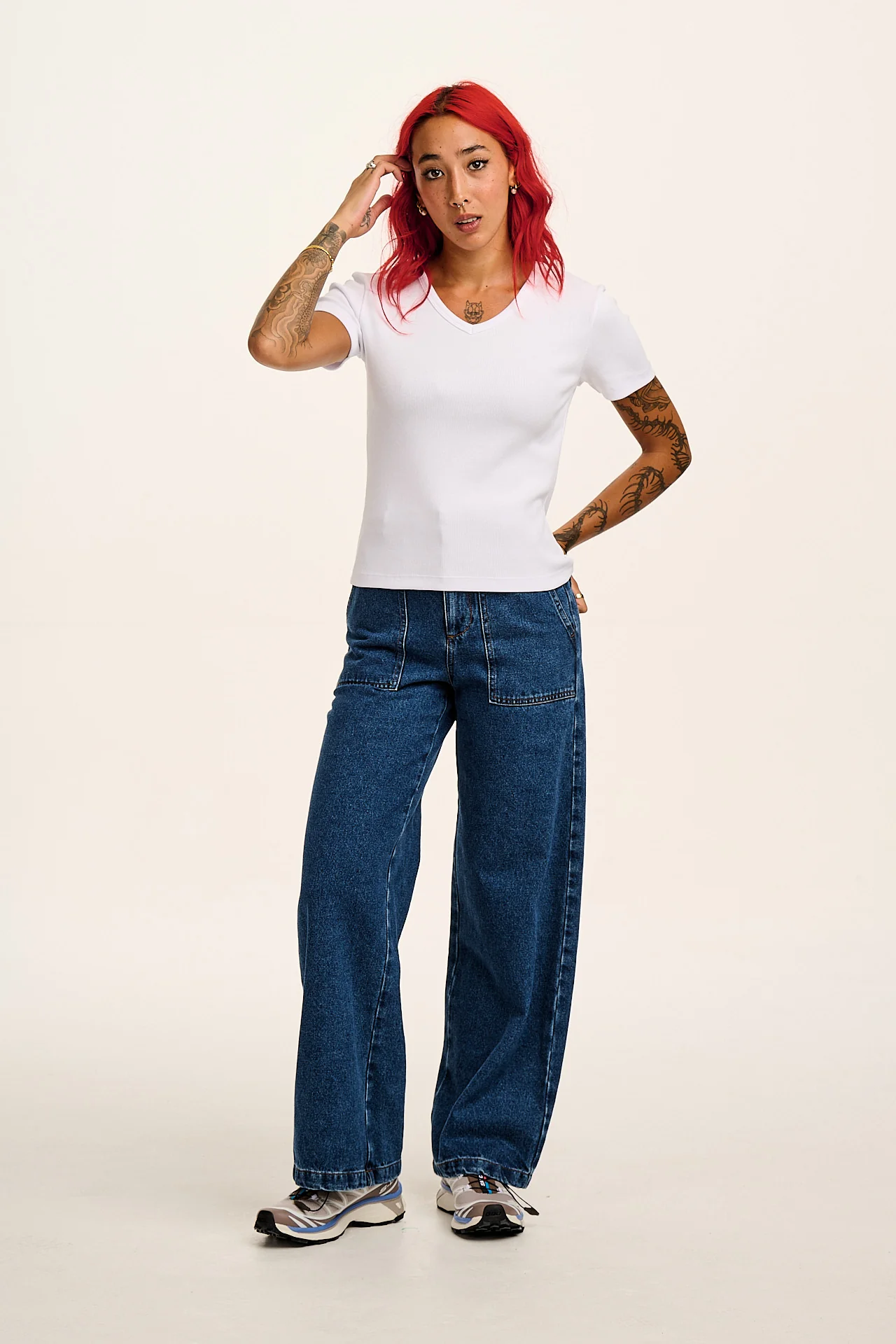 Ivy - Ribbed Cotton V Neck Tee in White