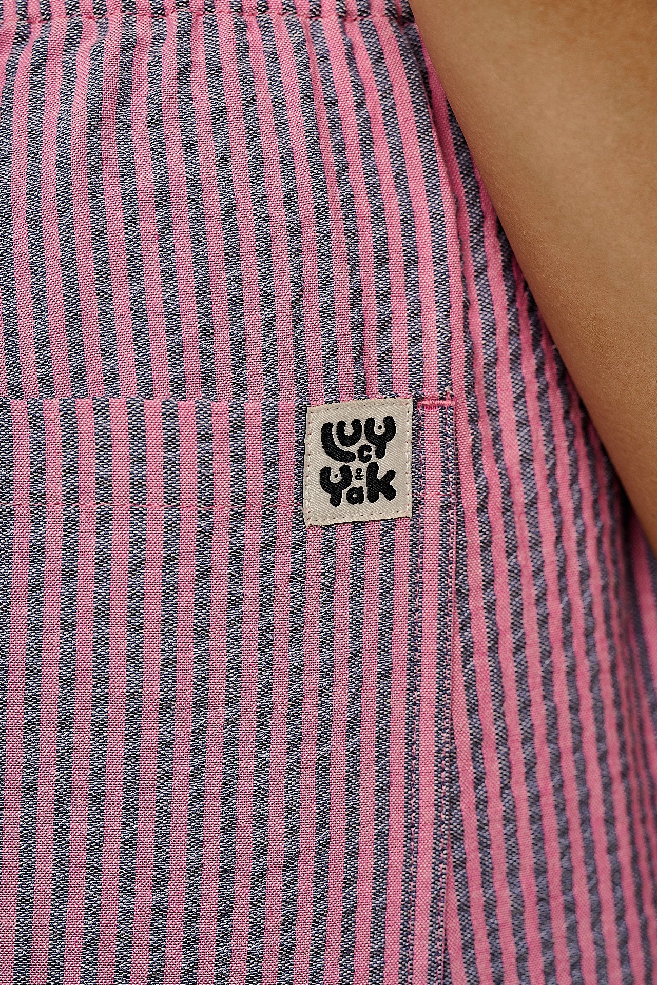 Chuck  - Wide Leg Cotton Trousers in Pink & Blue Stripe