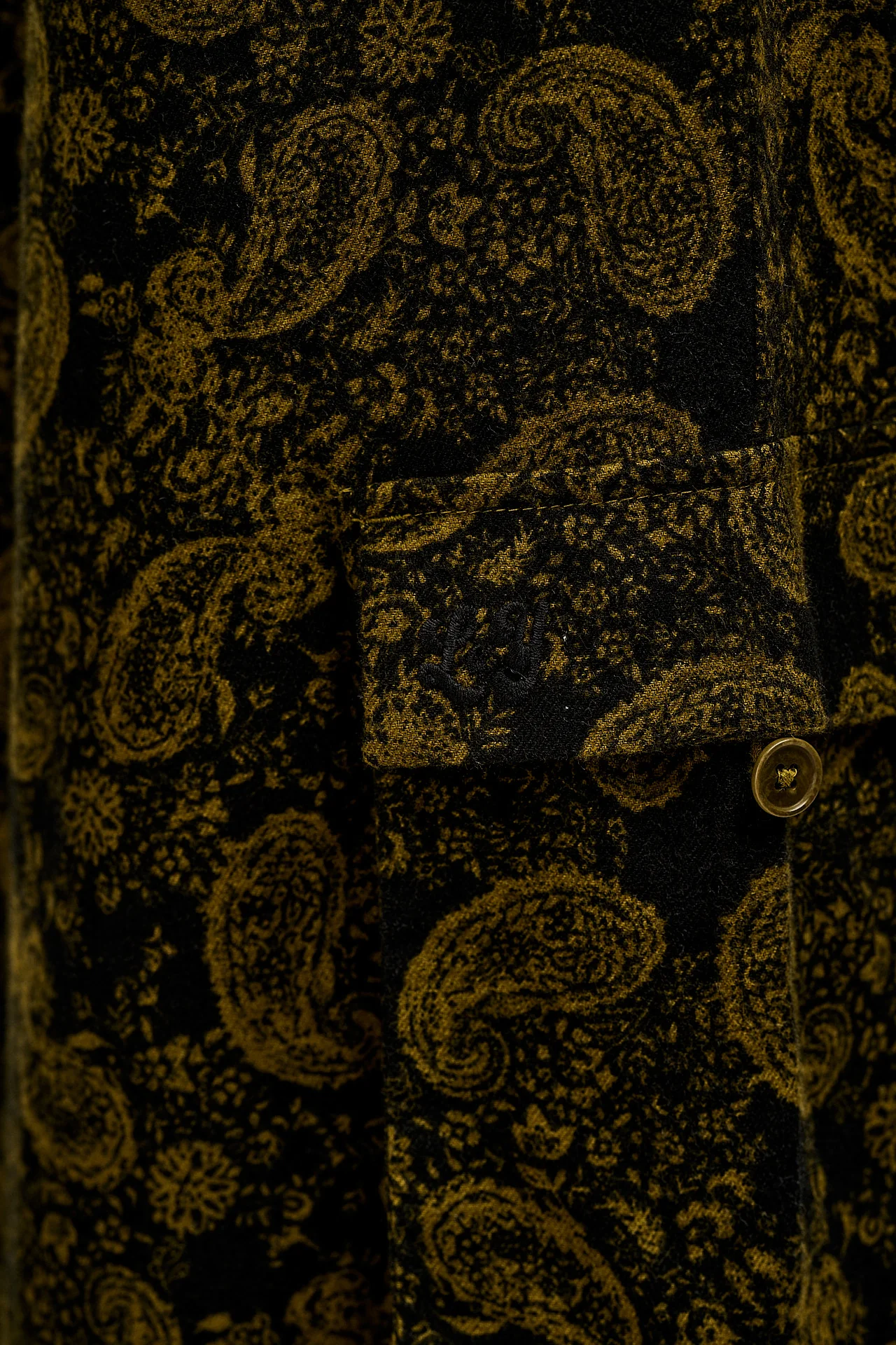 Rumi - Brushed Cotton Barrel Trousers in Grunge Green Paisley Print