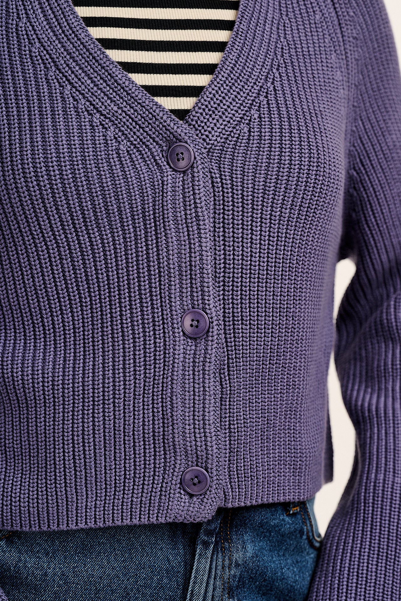 Robyn - V-Neck Cotton Cardigan in Purple