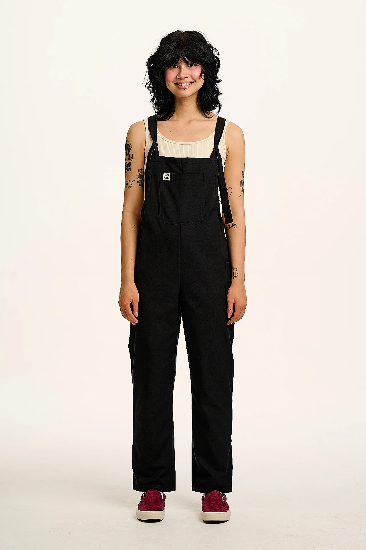 Una - Cotton Dungarees in Black