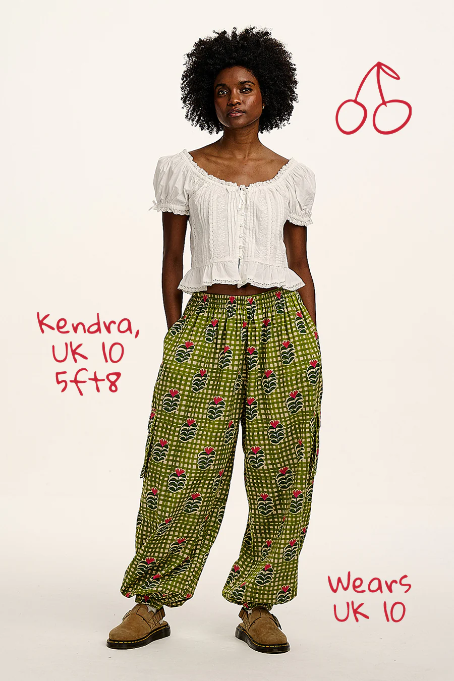 Rumi - Cotton & Linen Barrel Trousers in Blooming Green Checkerboard