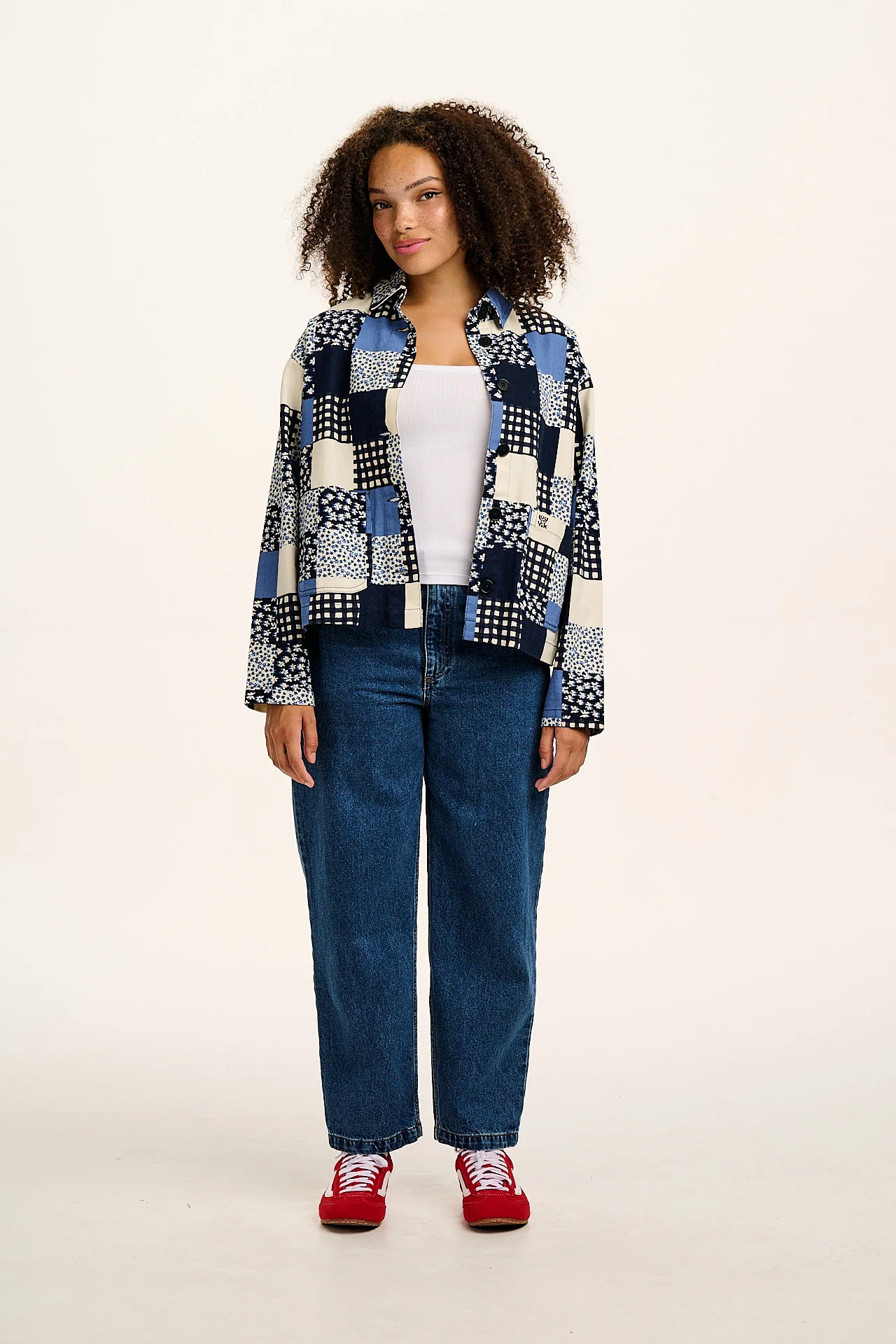 Connie - Cotton Jacket in Inked Blue Patchwork