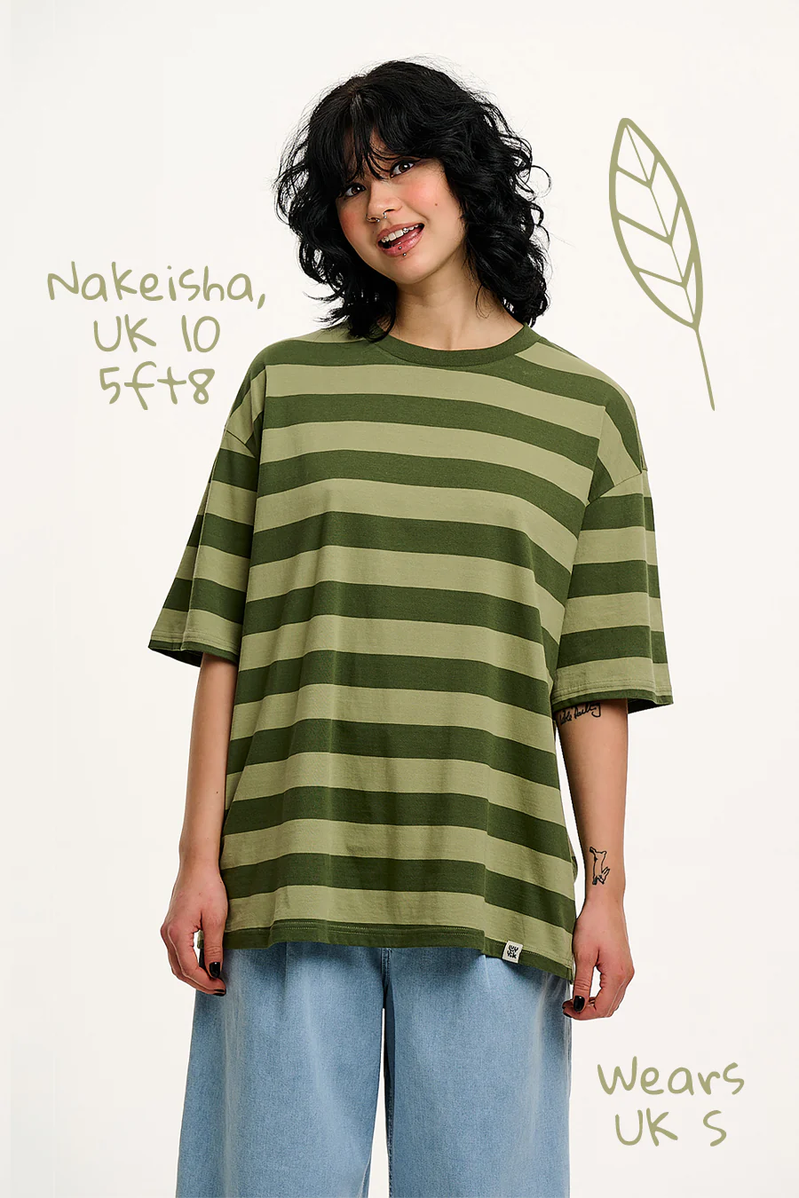 Benny - Oversized Cotton Tee in Green Stripe