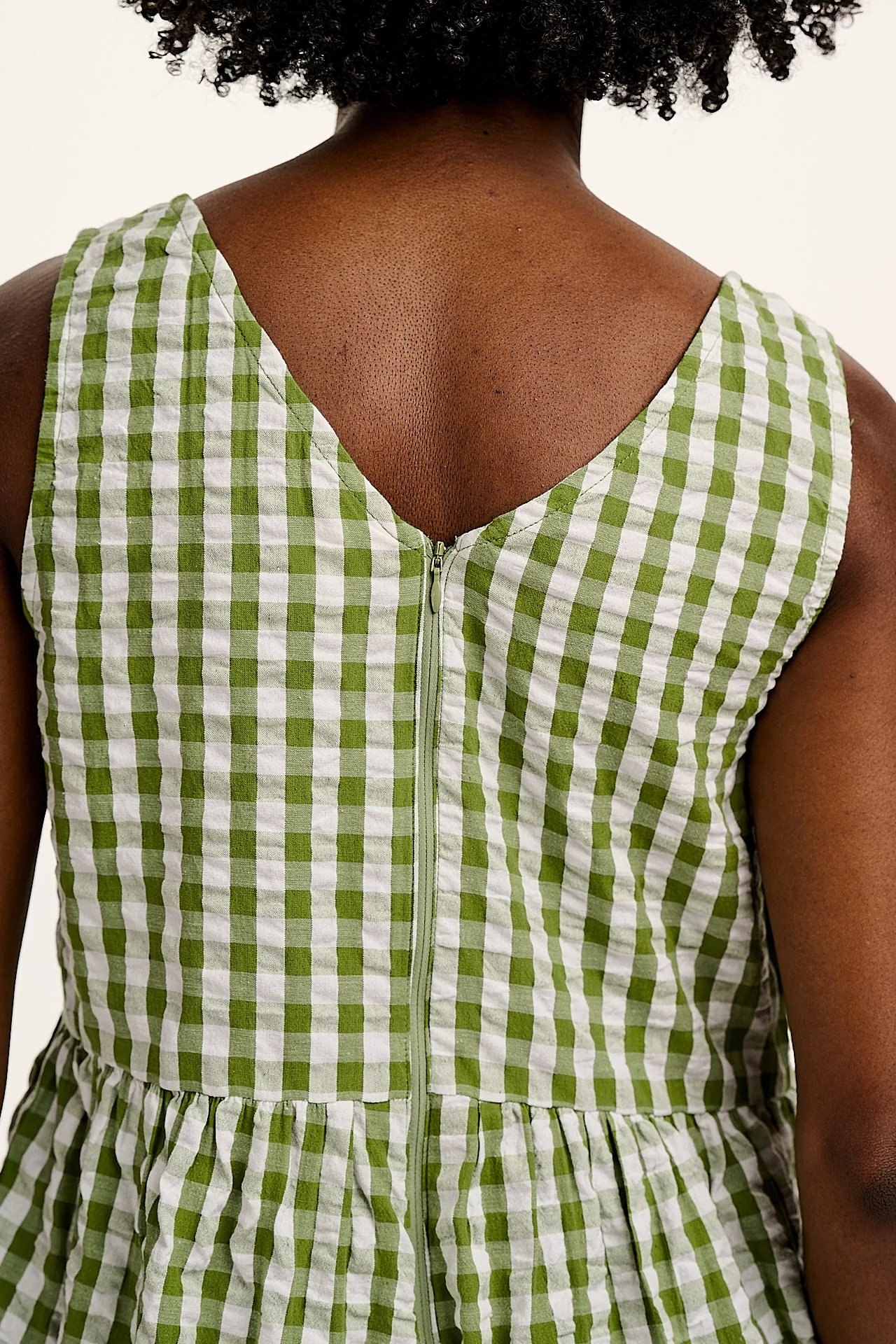 Alisa - Cotton Playsuit in Green & White Gingham