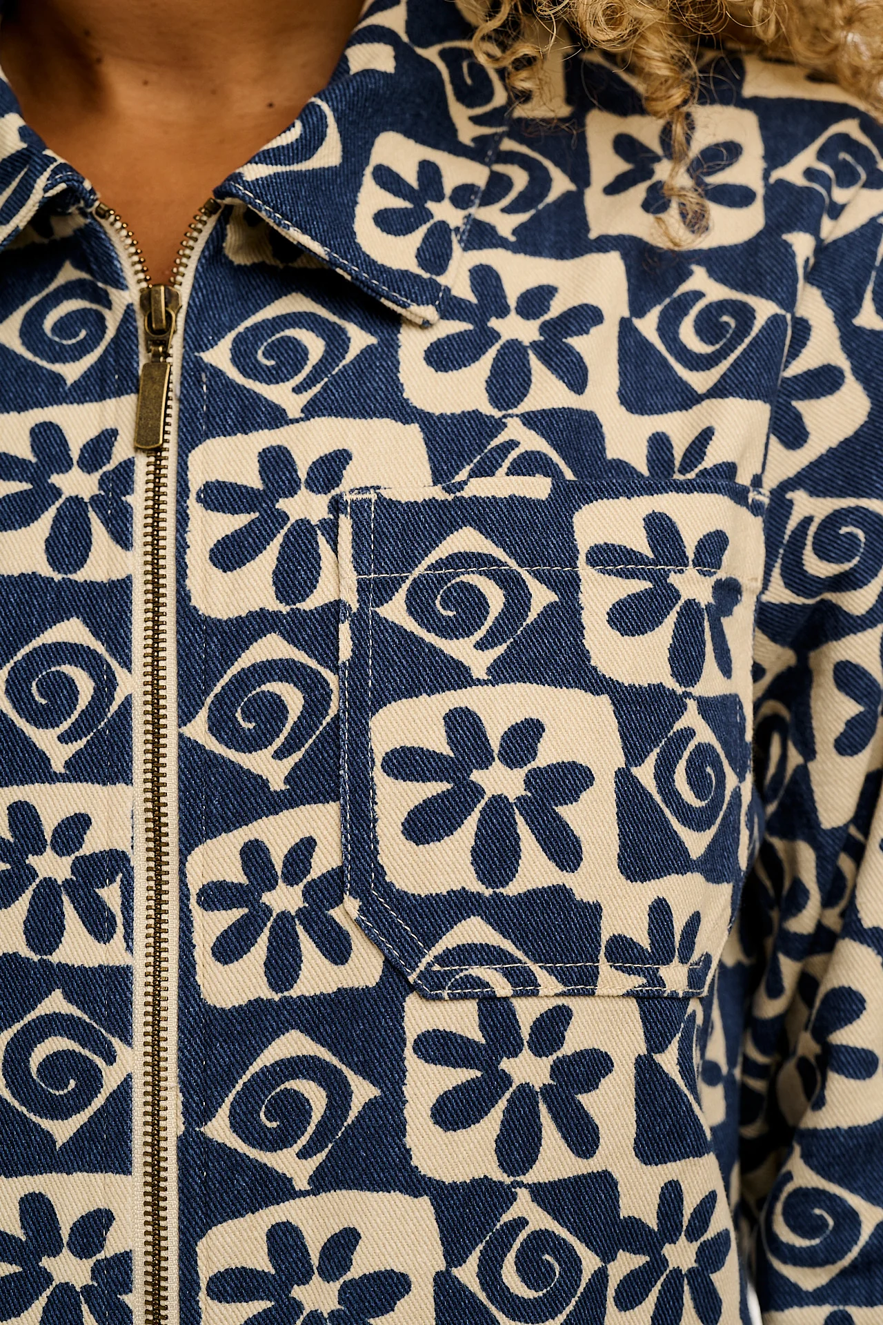 Arendal - Cotton Jumpsuit in Blue Floral Check Print