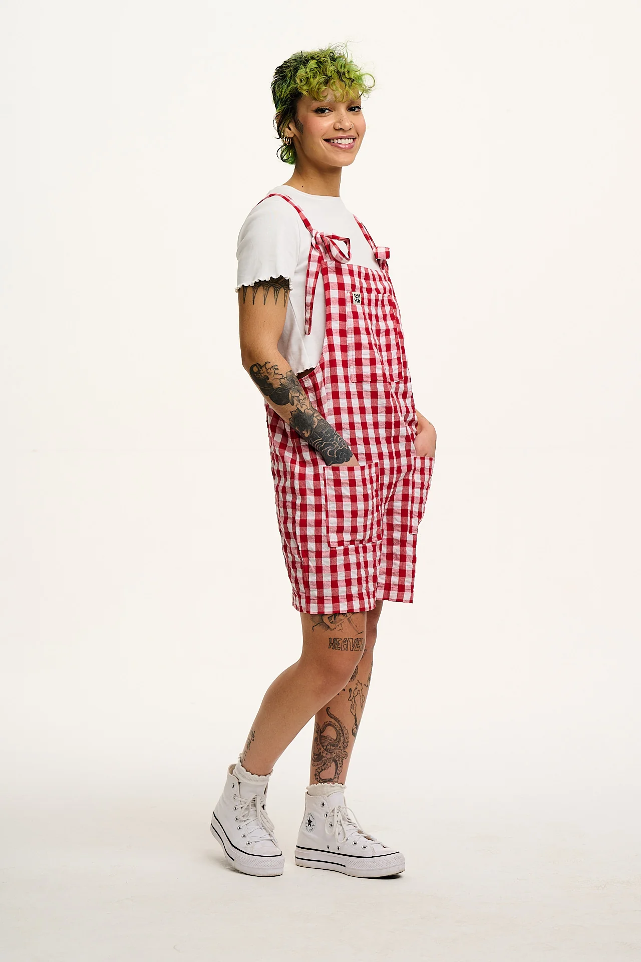 Original - Cotton Dungaree Shorts in Red Gingham