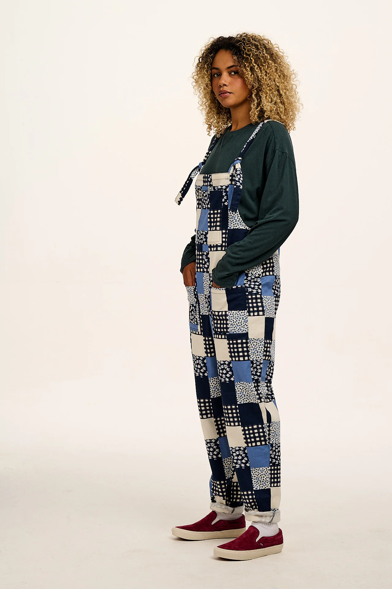 Original - Cotton Dungarees in Inked Blue Patchwork