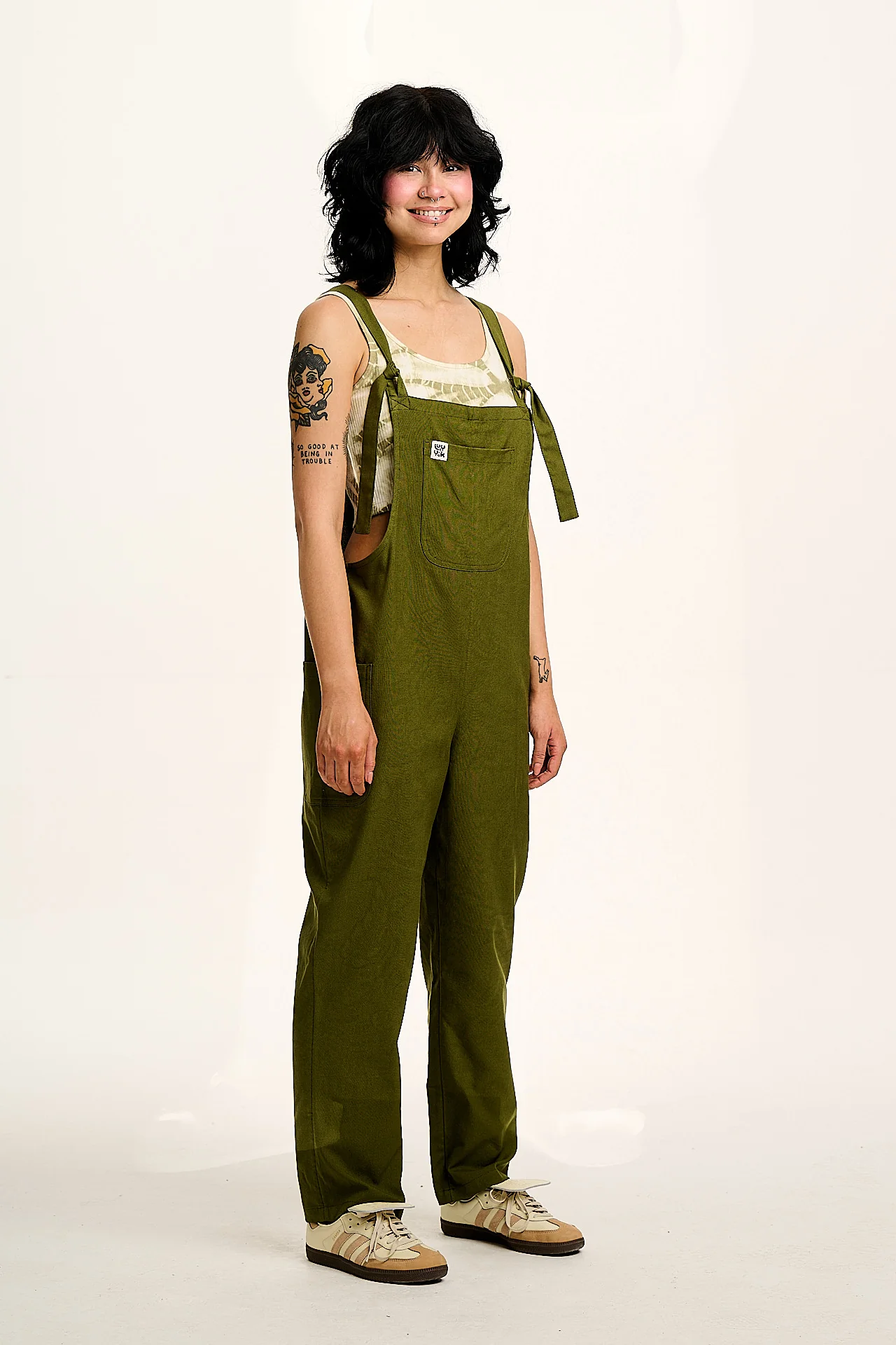 Una - Cotton Dungarees in Khaki Green