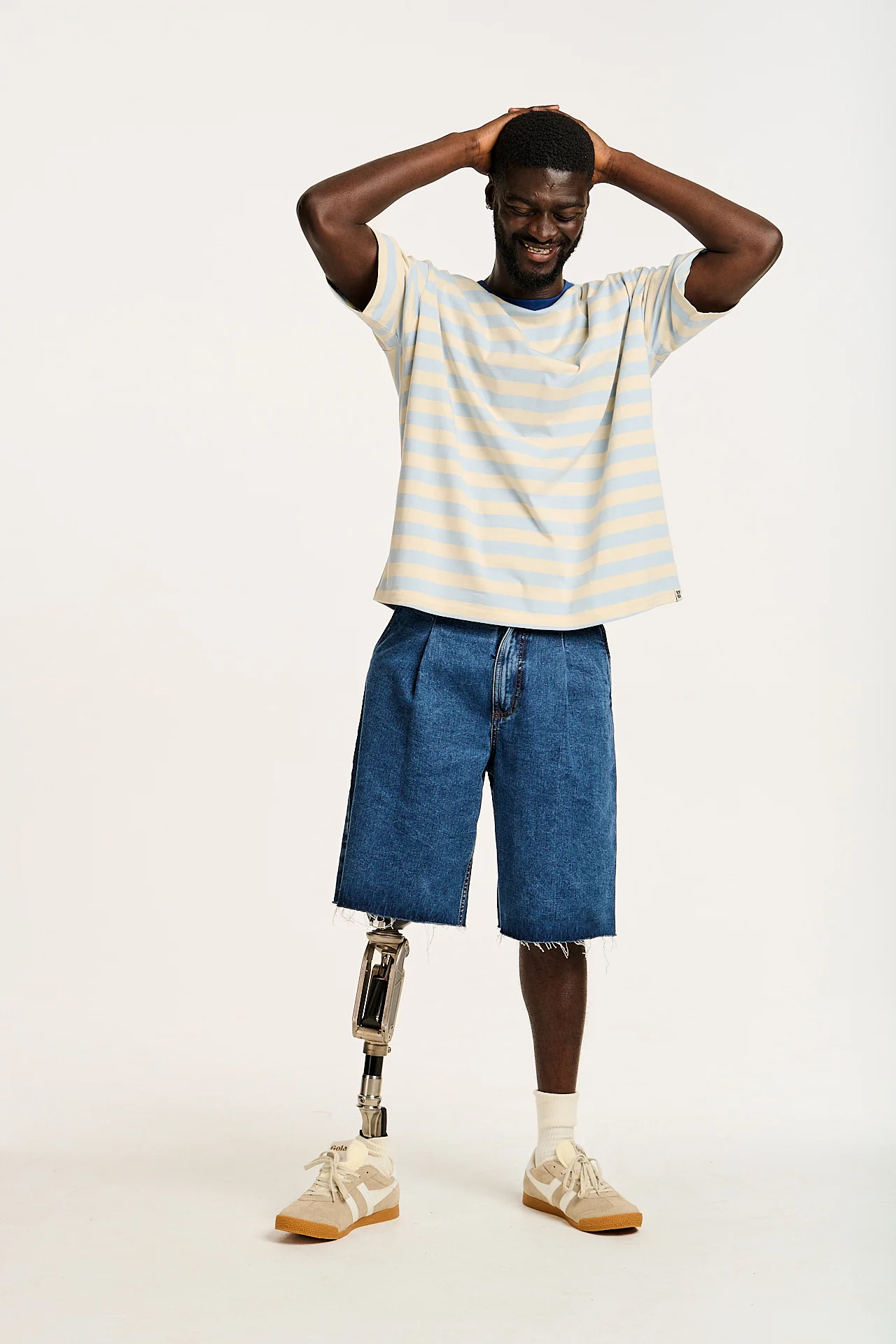 Benny - Oversized Cotton Tee in White & Blue Stripe
