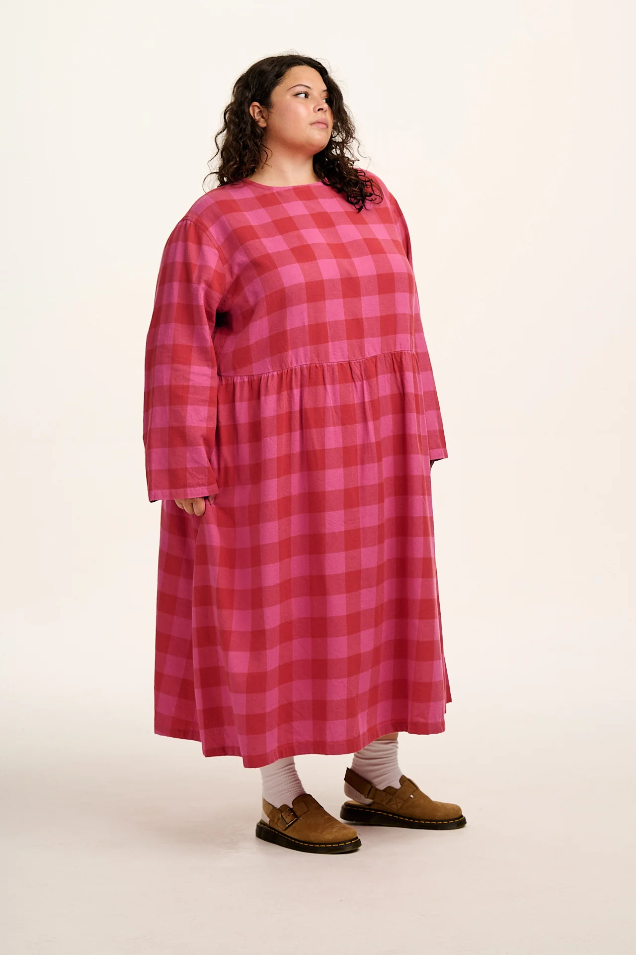Micah - Midi Dress in Pink Checkerboard