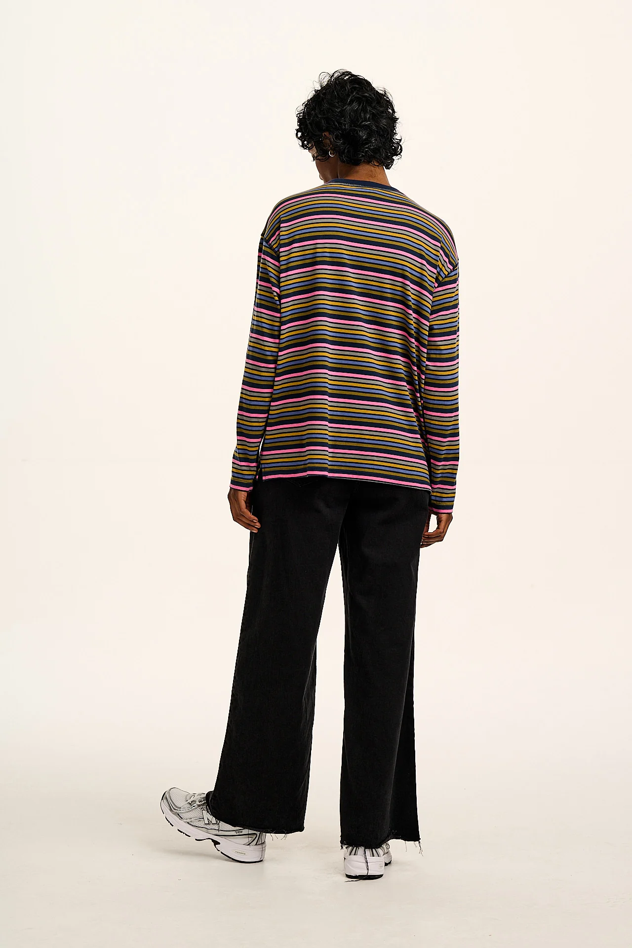 Murat - Long Sleeve Lightweight Cotton Tee in Grunge Stripe