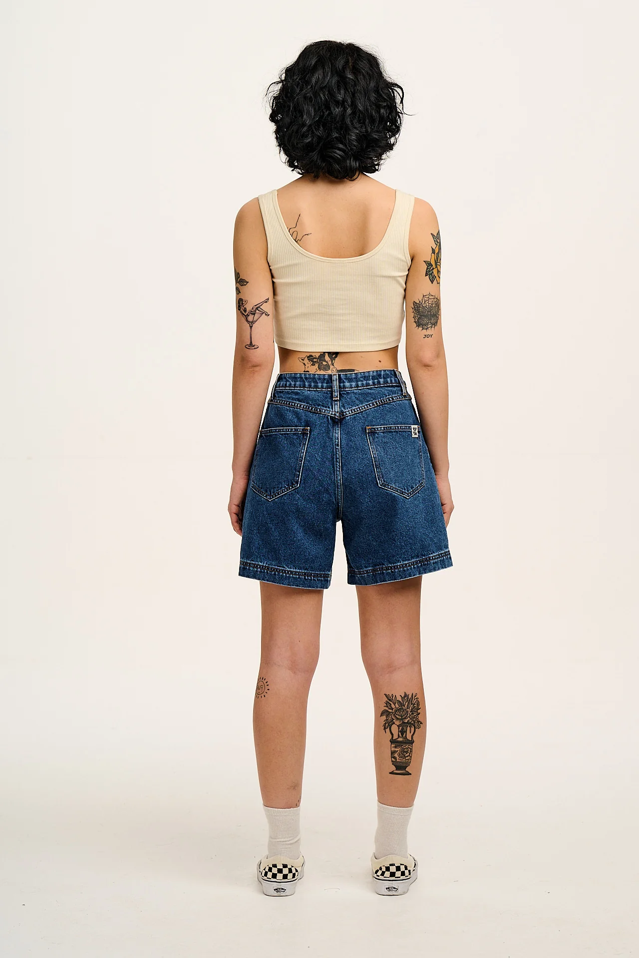 Lexi - High Waist Denim Shorts in Mid Wash Blue