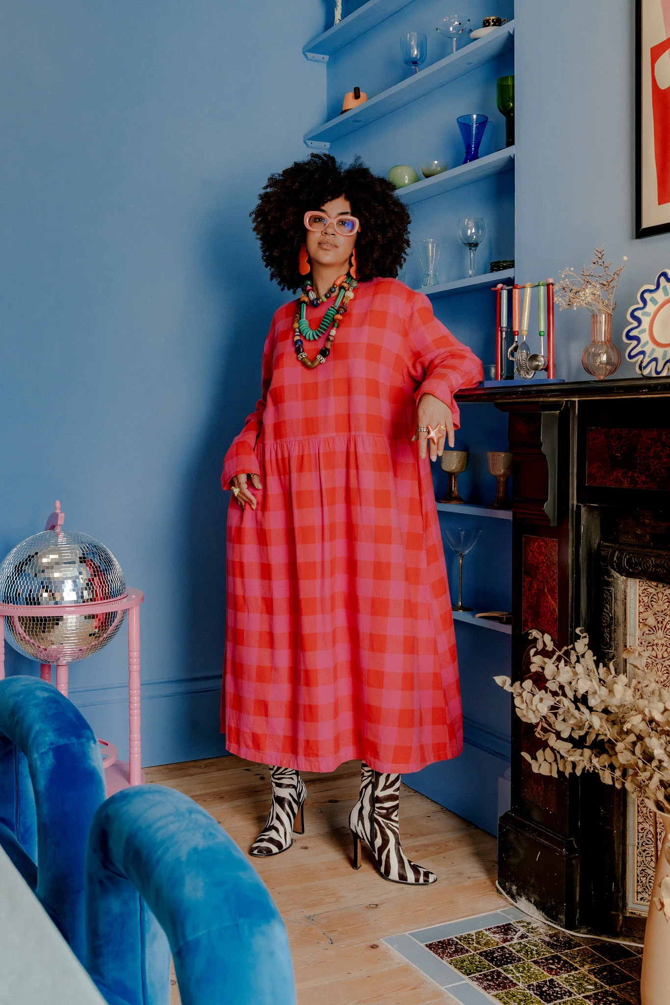 Micah - Midi Dress in Pink Checkerboard