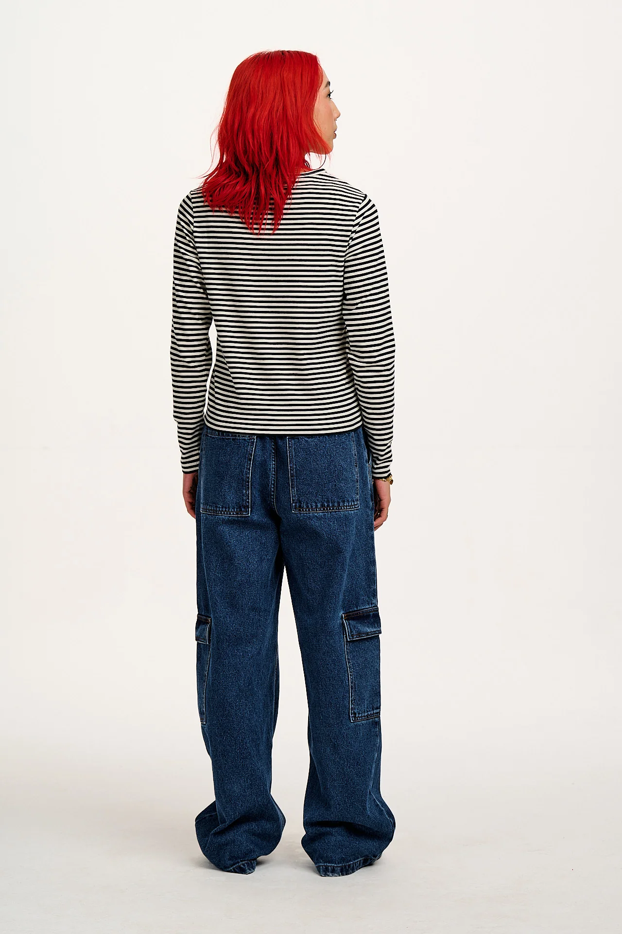 Rey - Long Sleeve Cotton Top in Black & White Stripe