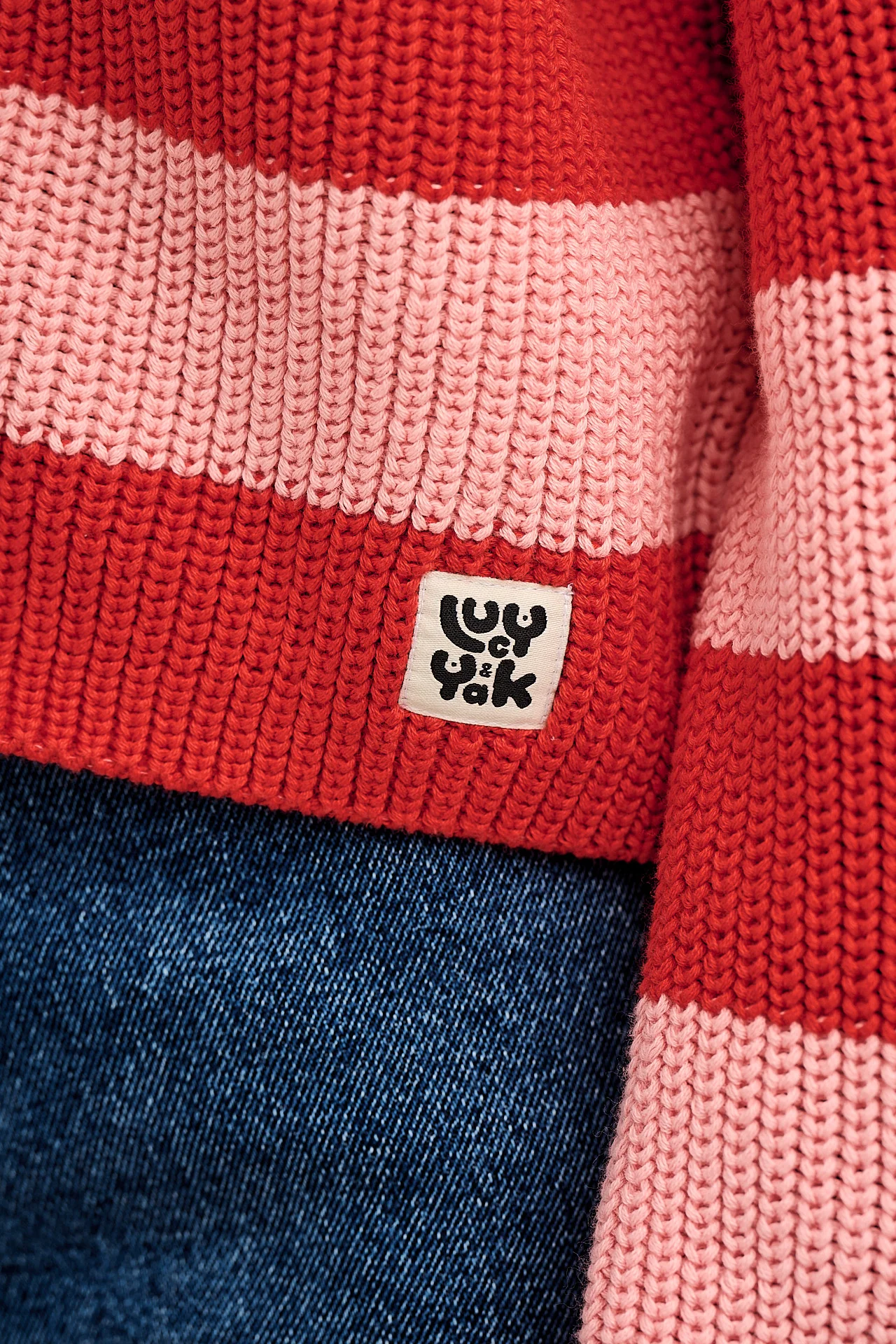 Robyn - V-Neck Cotton Cardigan in Pink & Red Stripe