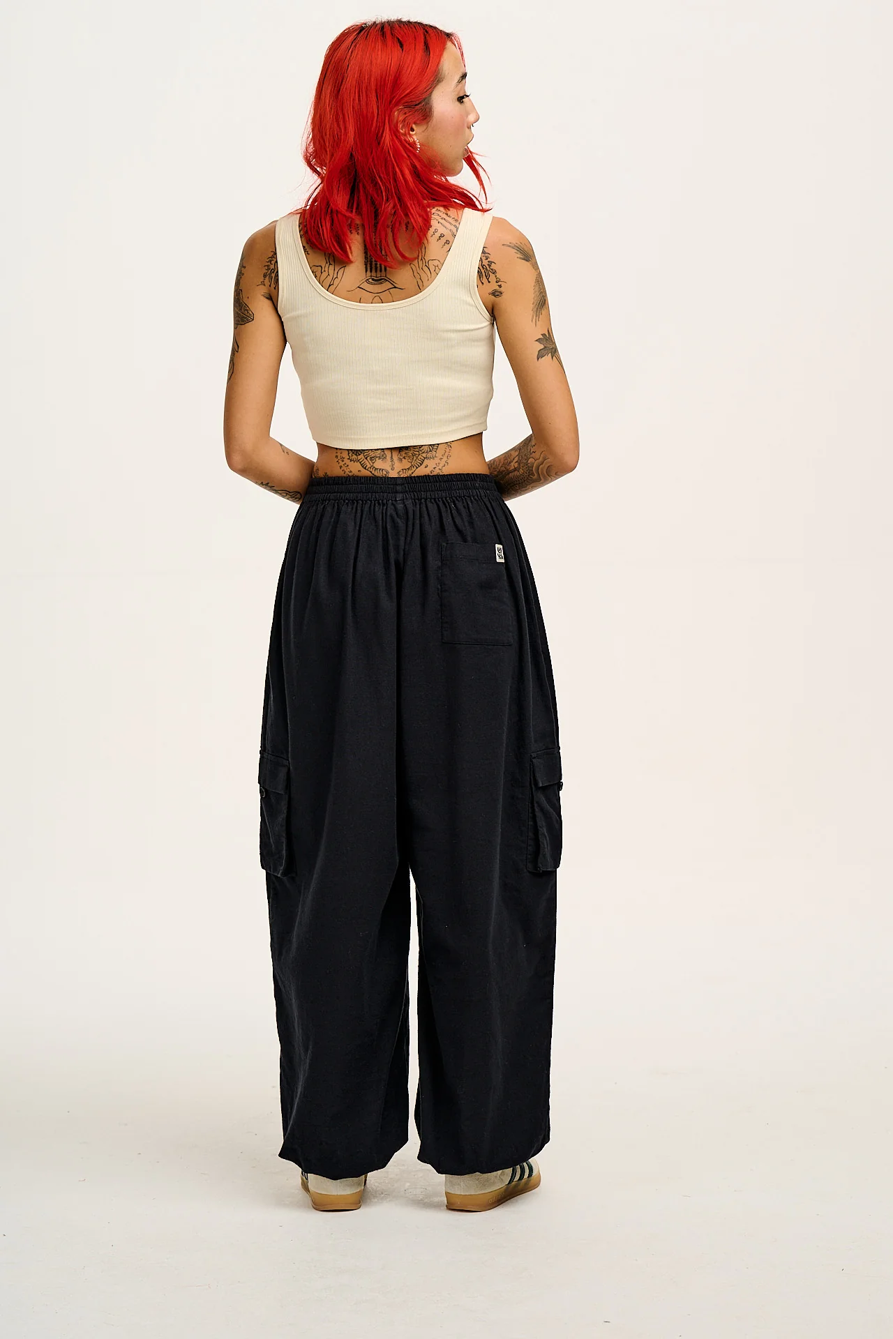 Rumi - Wide Leg Cotton & Linen Trousers in Black