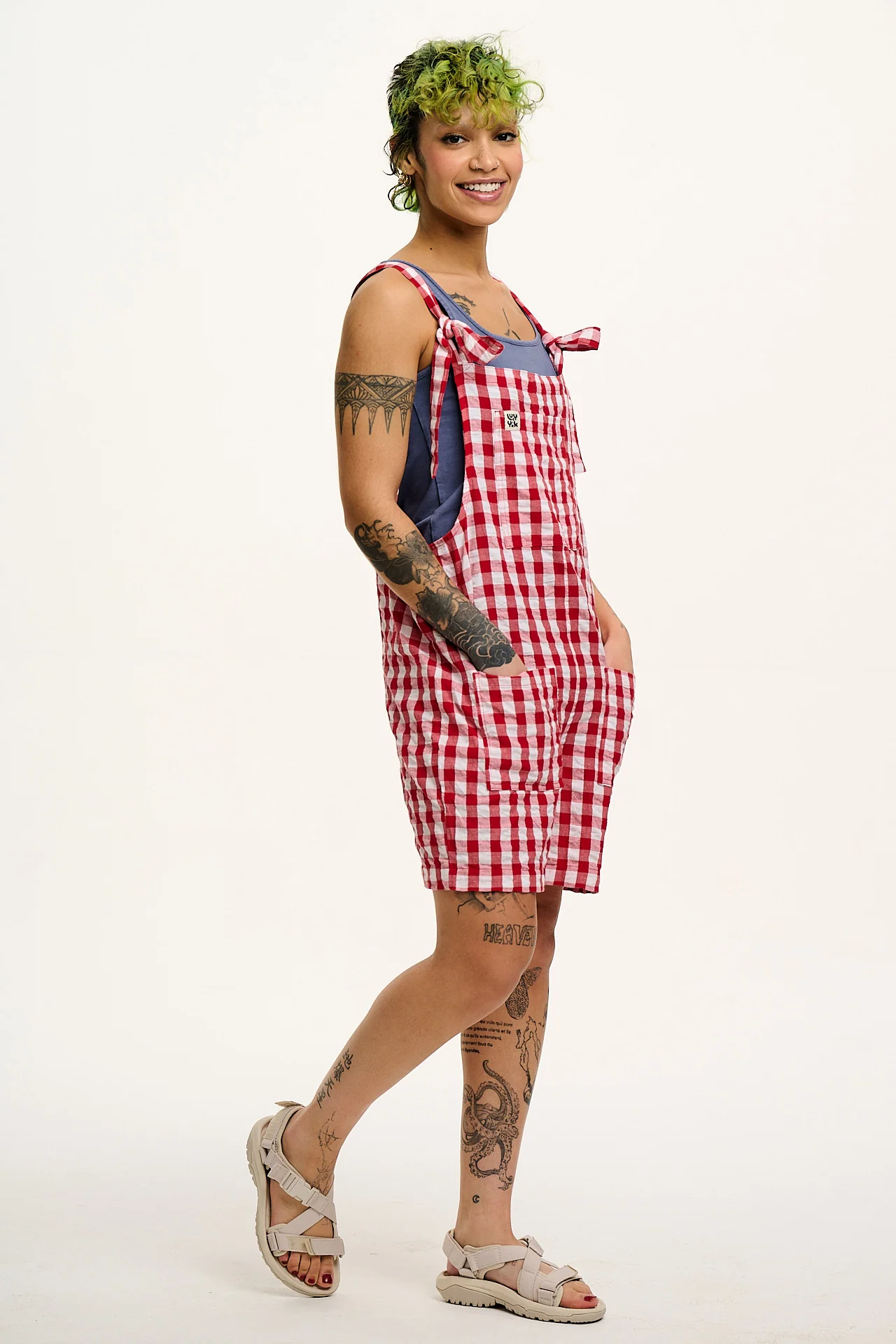 Original - Cotton Dungaree Shorts in Red Gingham