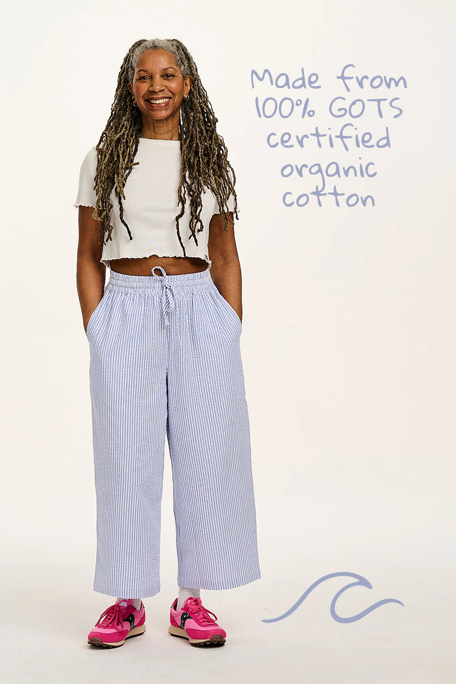 Chuck - Wide Leg Cotton Trousers in Blue Stripe