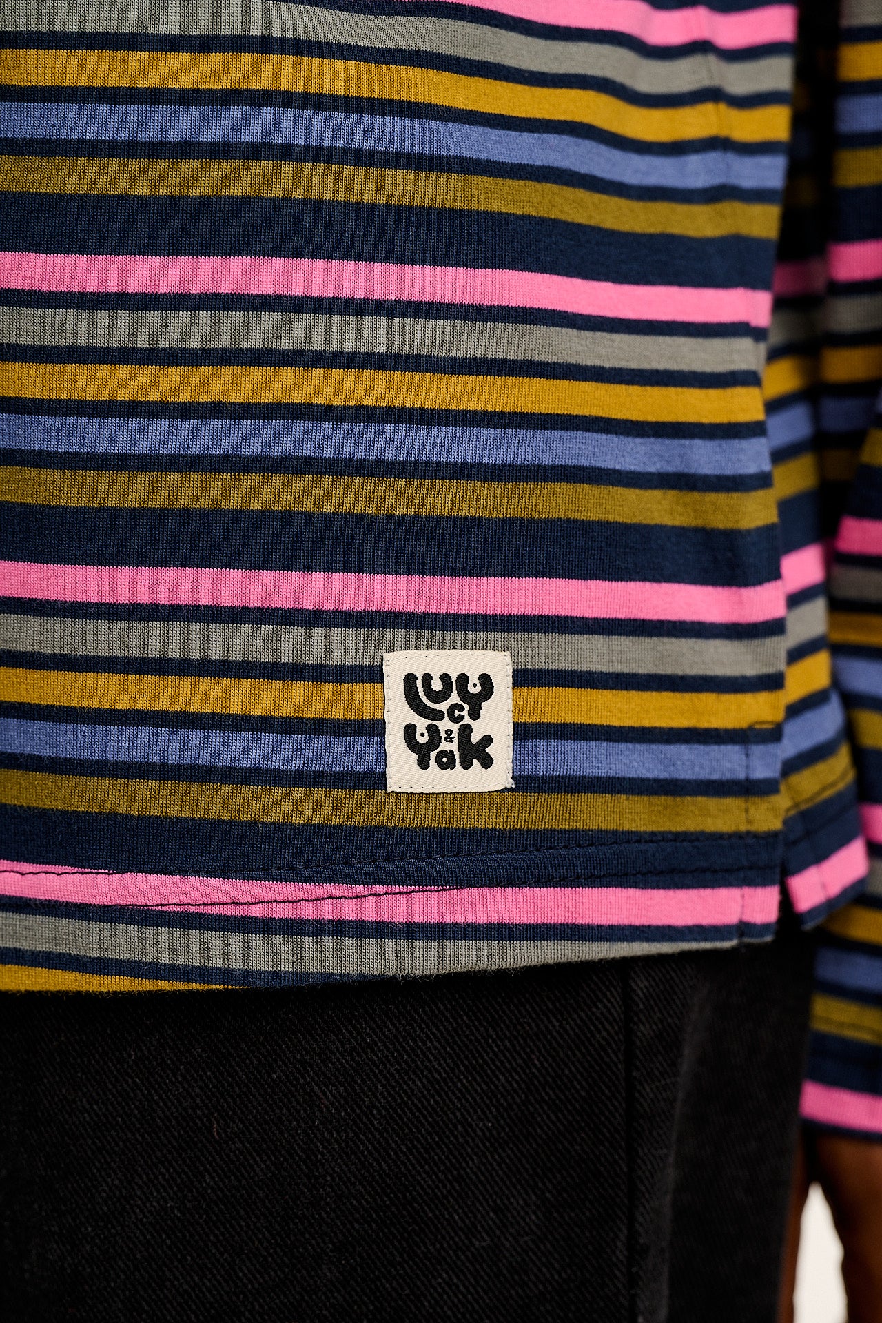 Murat - Long Sleeve Lightweight Cotton Tee in Grunge Stripe