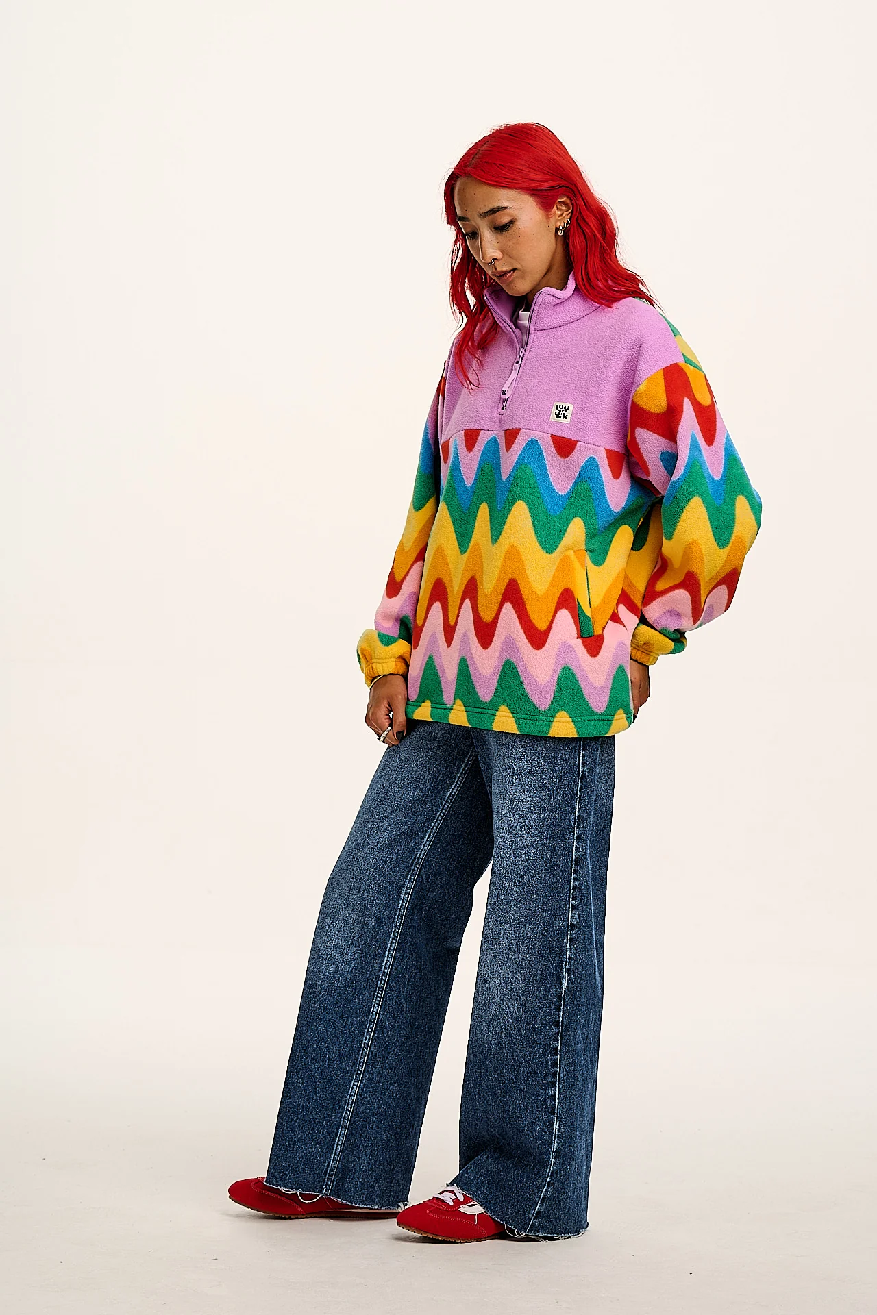 Stevie - Polar Fleece in Wavy Rainbow Print