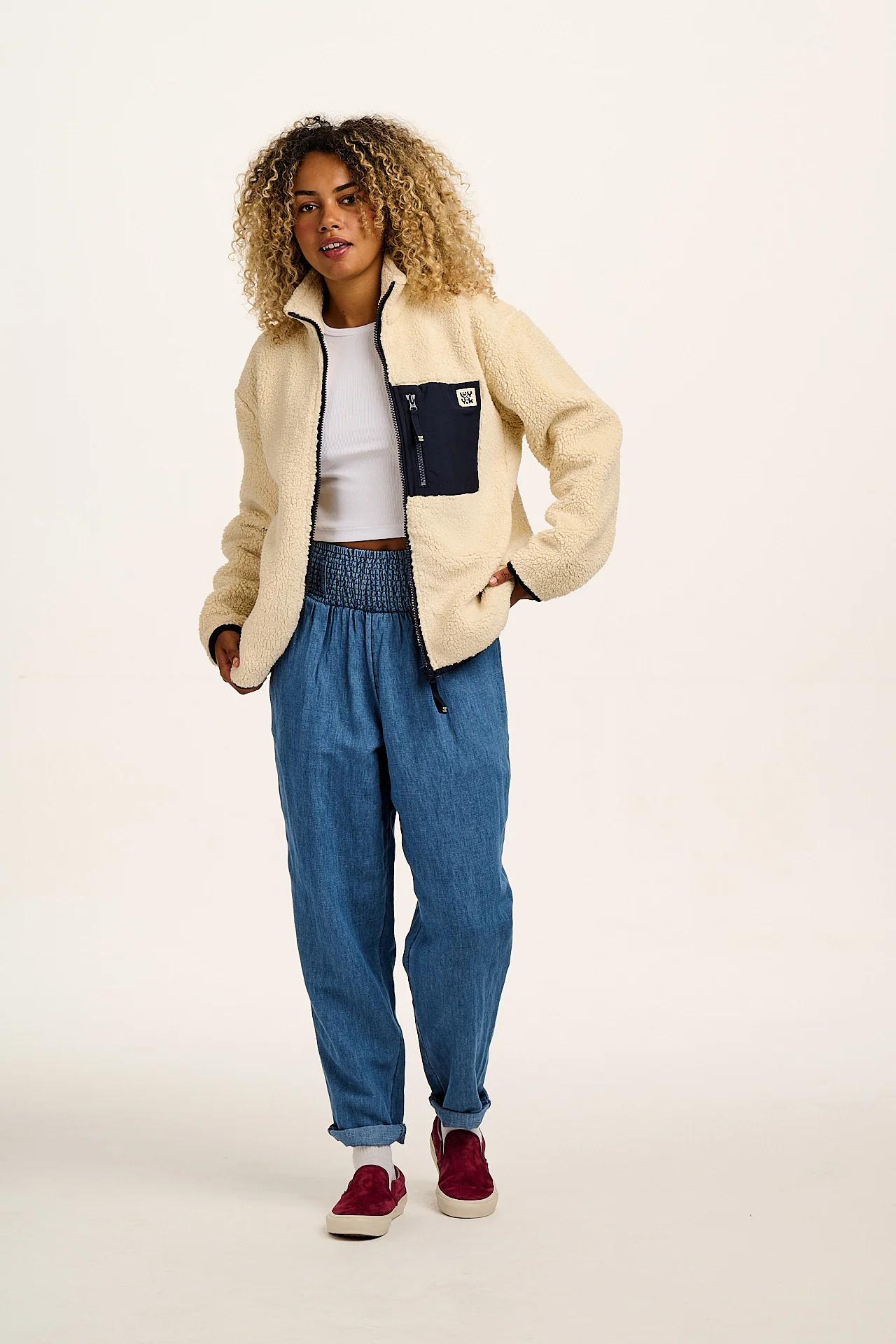 Alexa - Cotton & Hemp Trousers in Mid Wash Blue