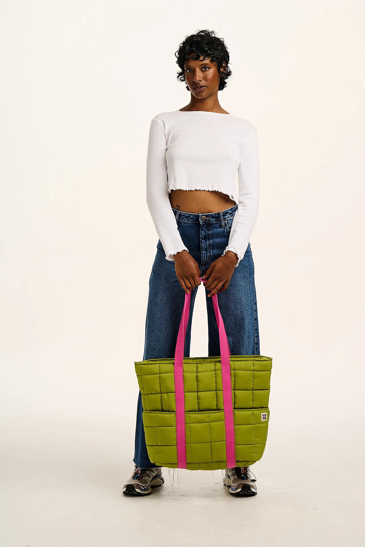 Dax - Quilted Tote in Lima Bean Green & Pink