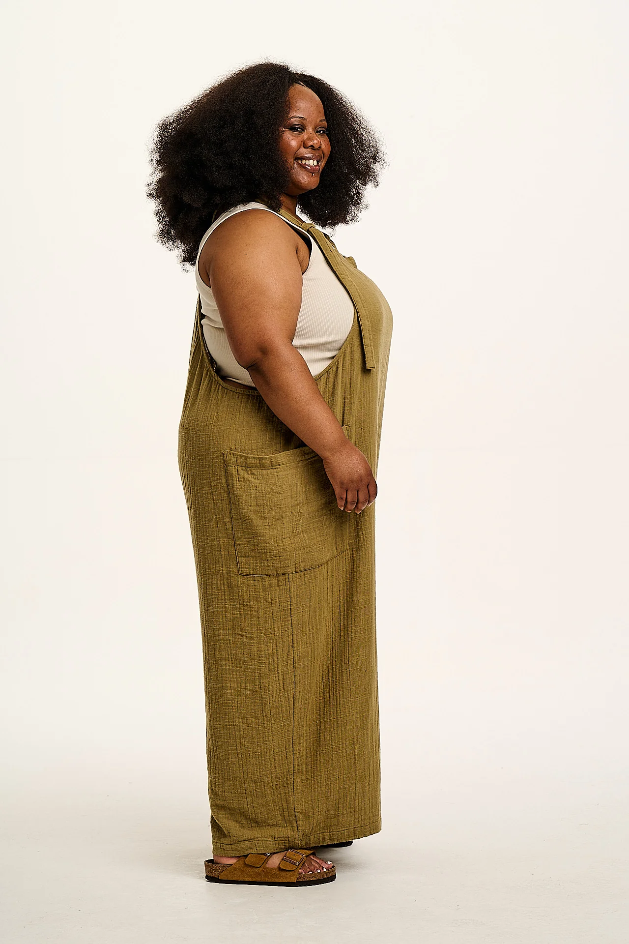 Rudy - Cotton Gauze Dungarees in Olive Green