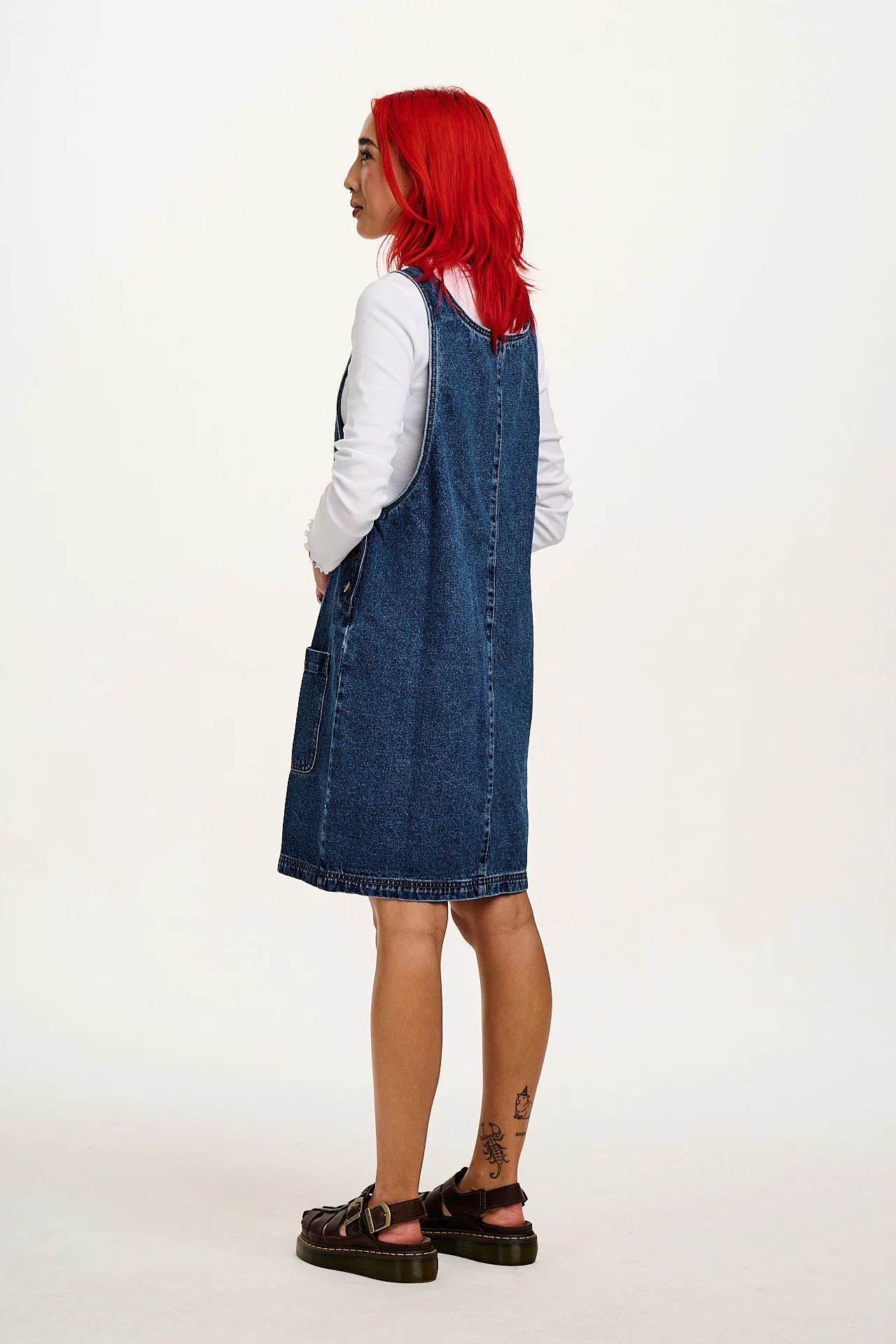 Layla - Mini Denim Dress in Mid Wash Blue
