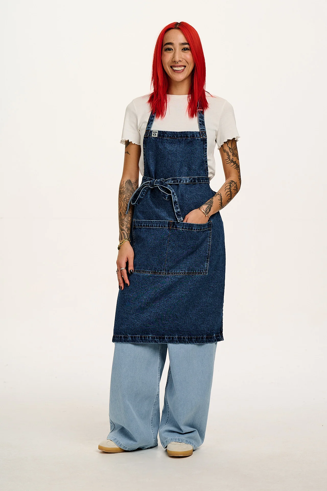 Amaia - Heavyweight Denim Apron in Mid Wash Blue