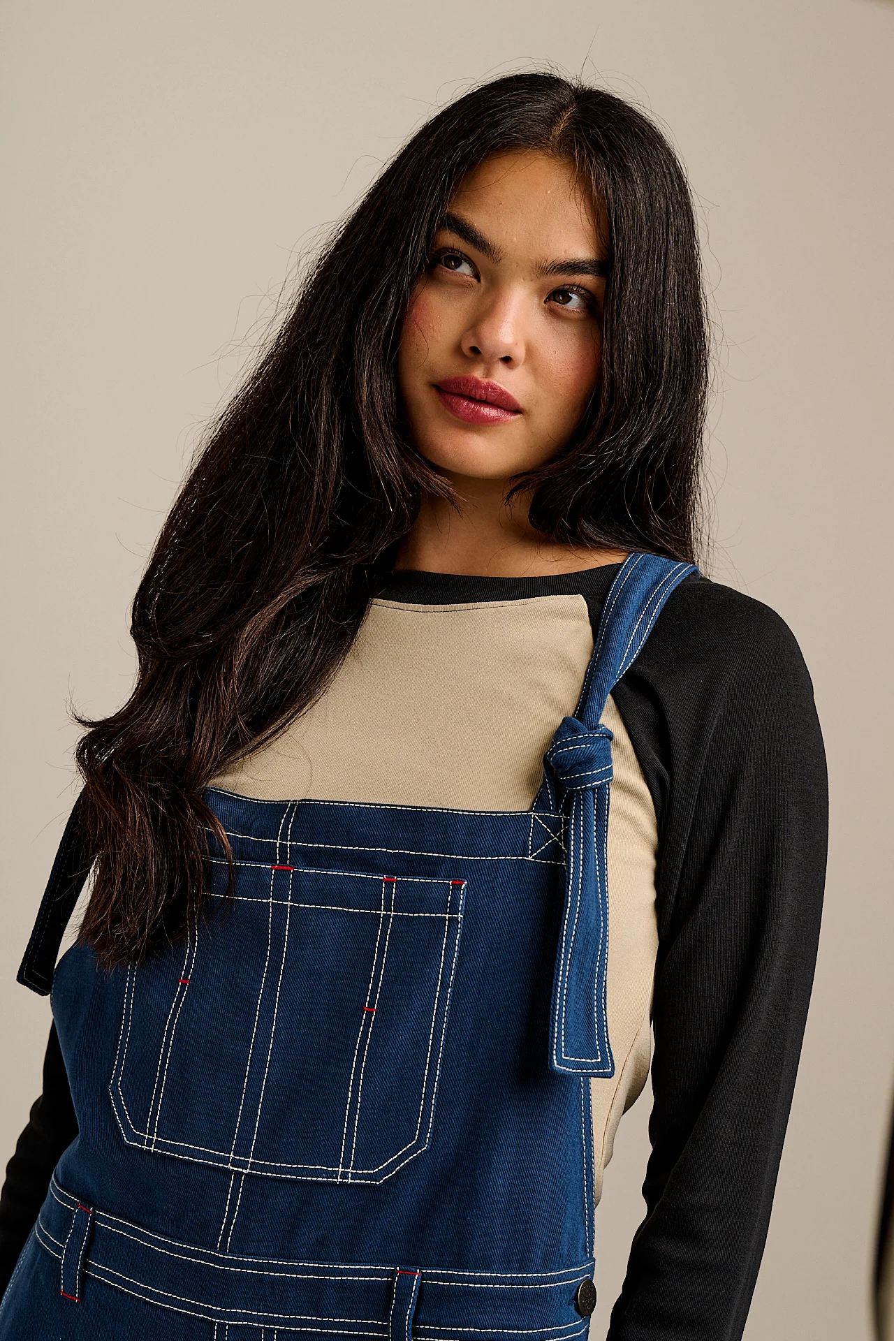 Mullen - Cotton Dungarees in Navy with Contrast Stripe
