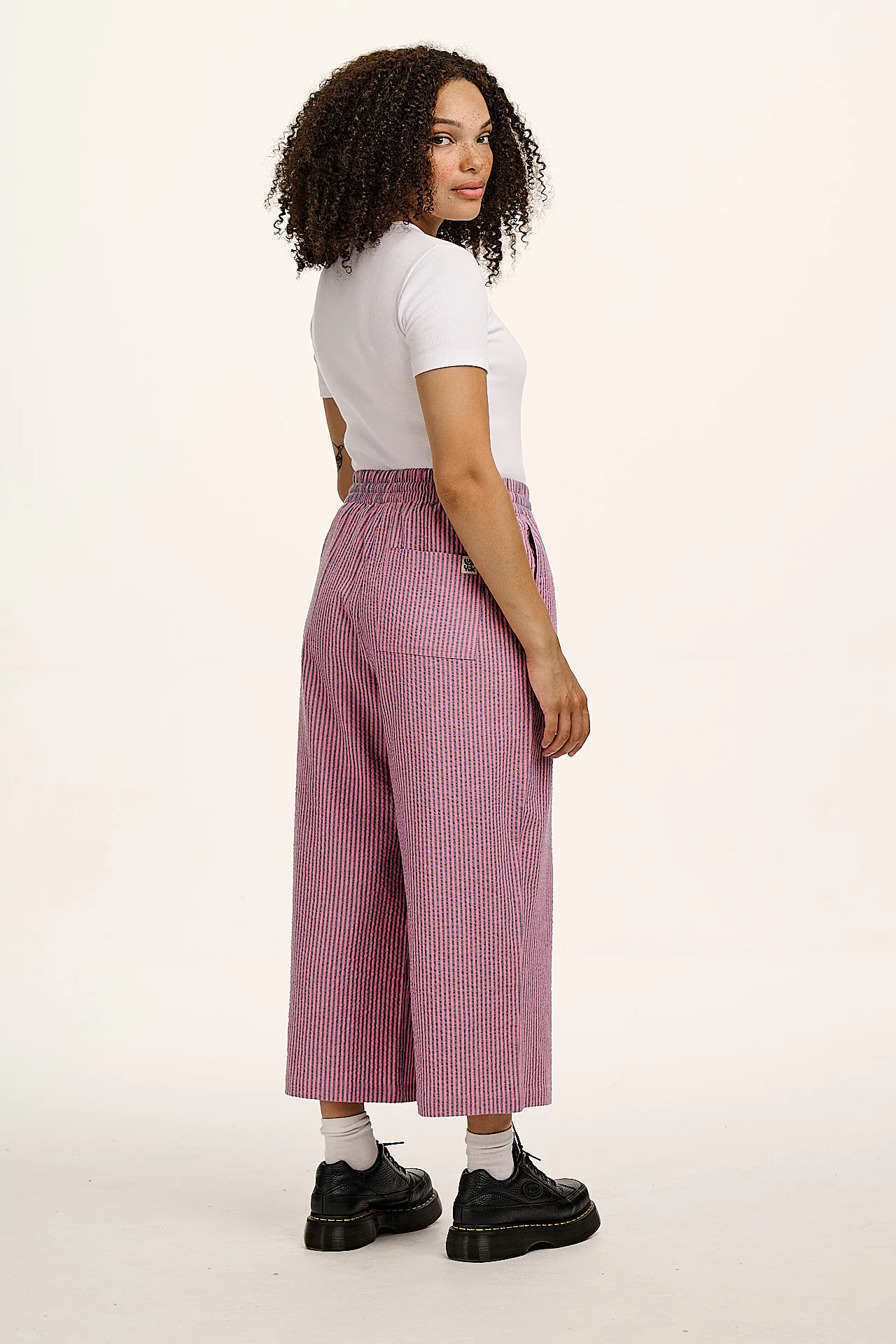 Chuck  - Wide Leg Cotton Trousers in Pink & Blue Stripe